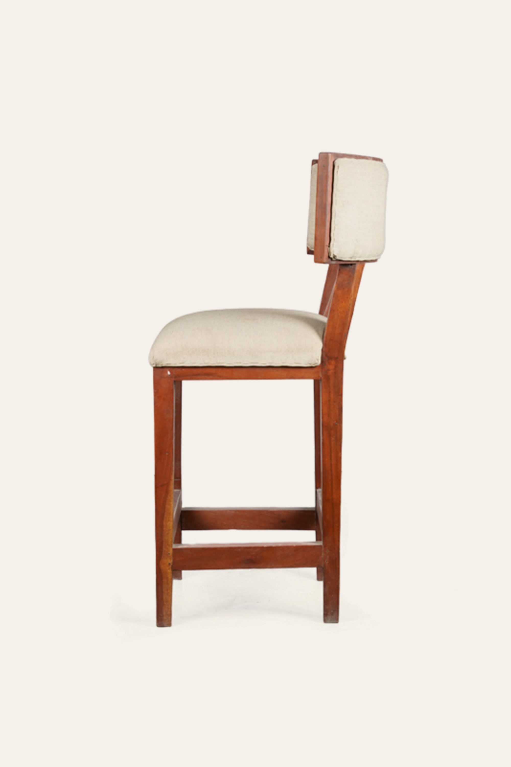 Classic Wood Bar Chair with Beige Upholstered Seat