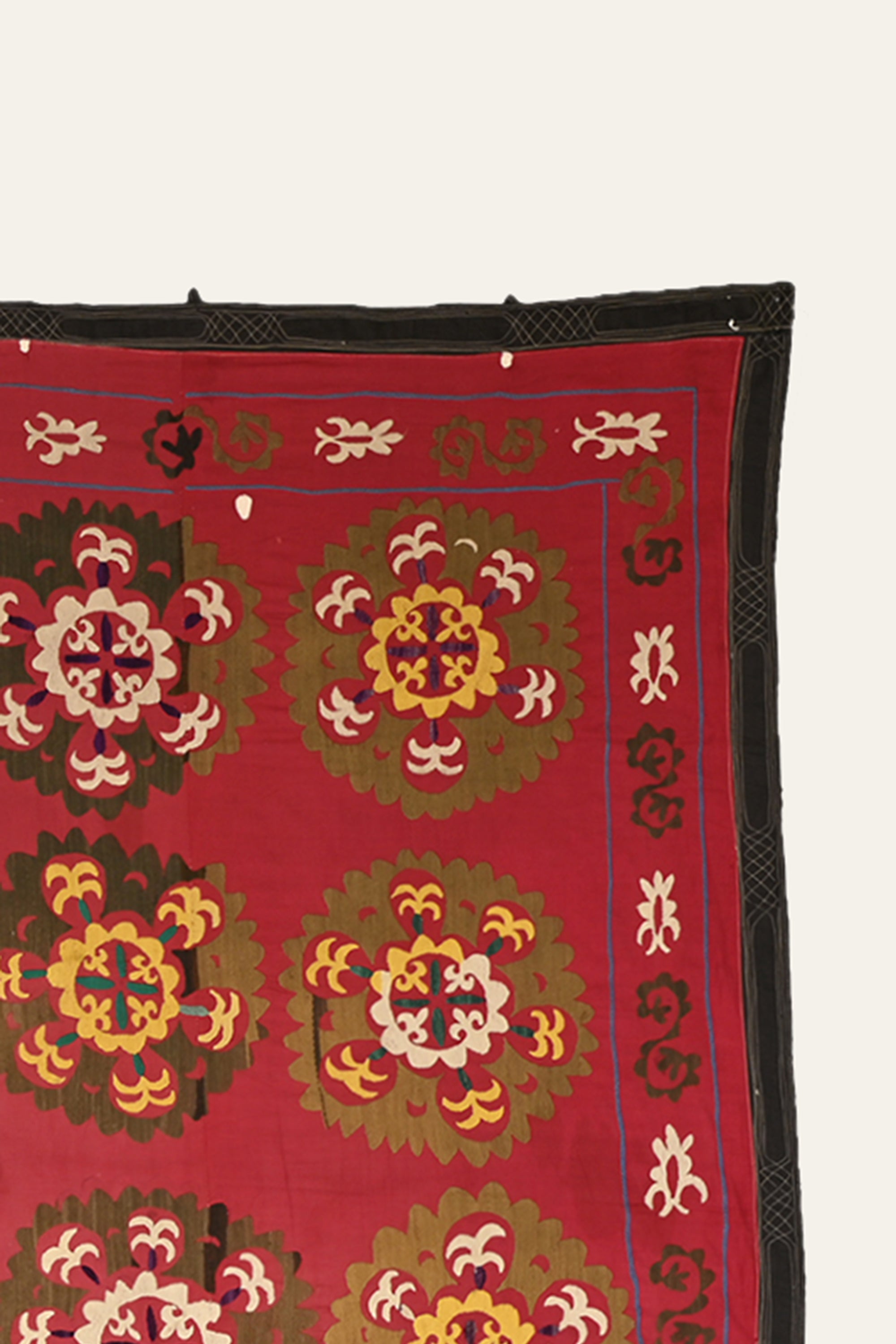 Red Floral Medallion Suzani Antique Wall Tapestry