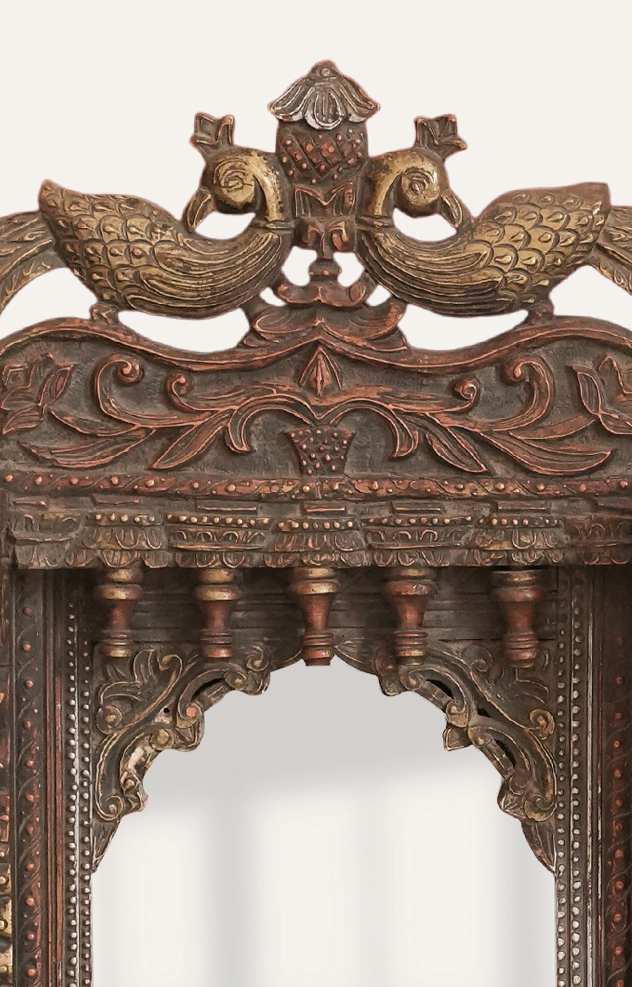 Regal Antique Peacock Carved Mirror Frame