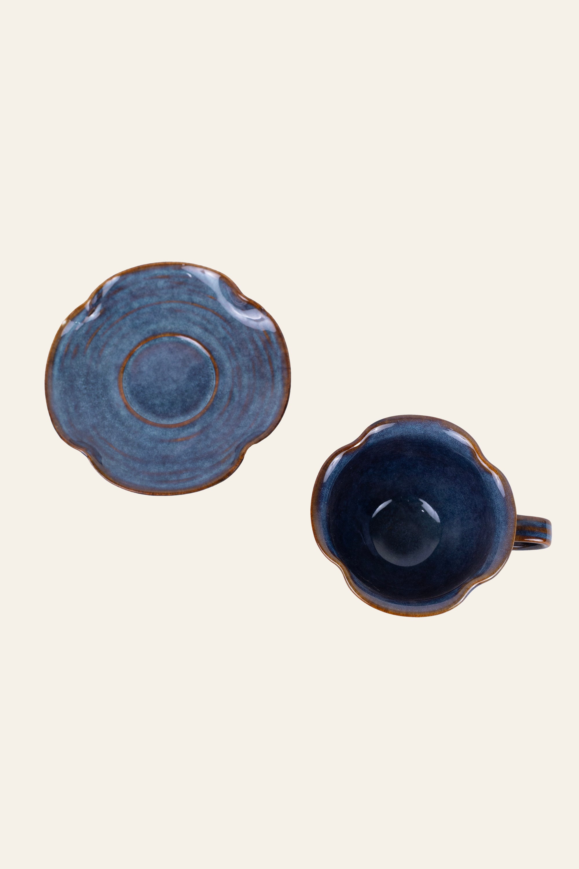 Navy Glazed Ceramic Cup & Saucer - Set of 2