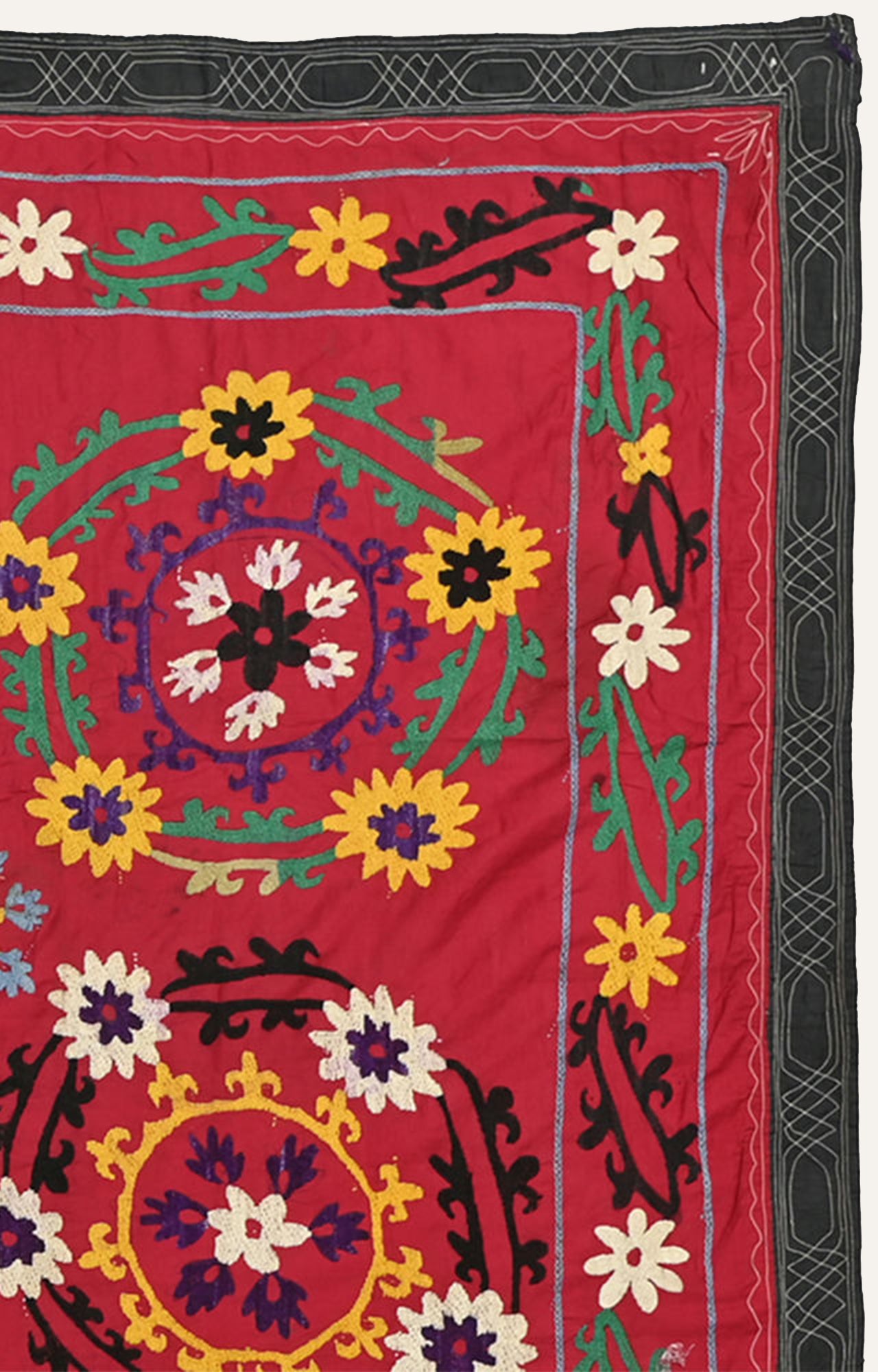 Vintage Floral Cotton Silk Embroidered Tapestry