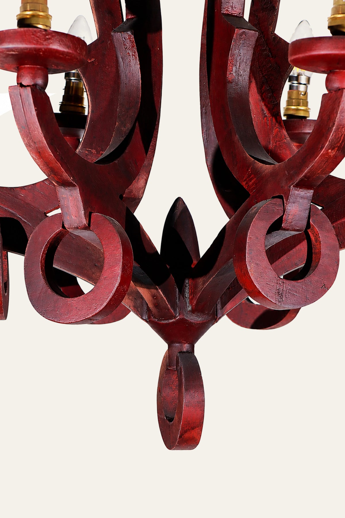 Red Wooden 6-Light Chandelier for Living Areas