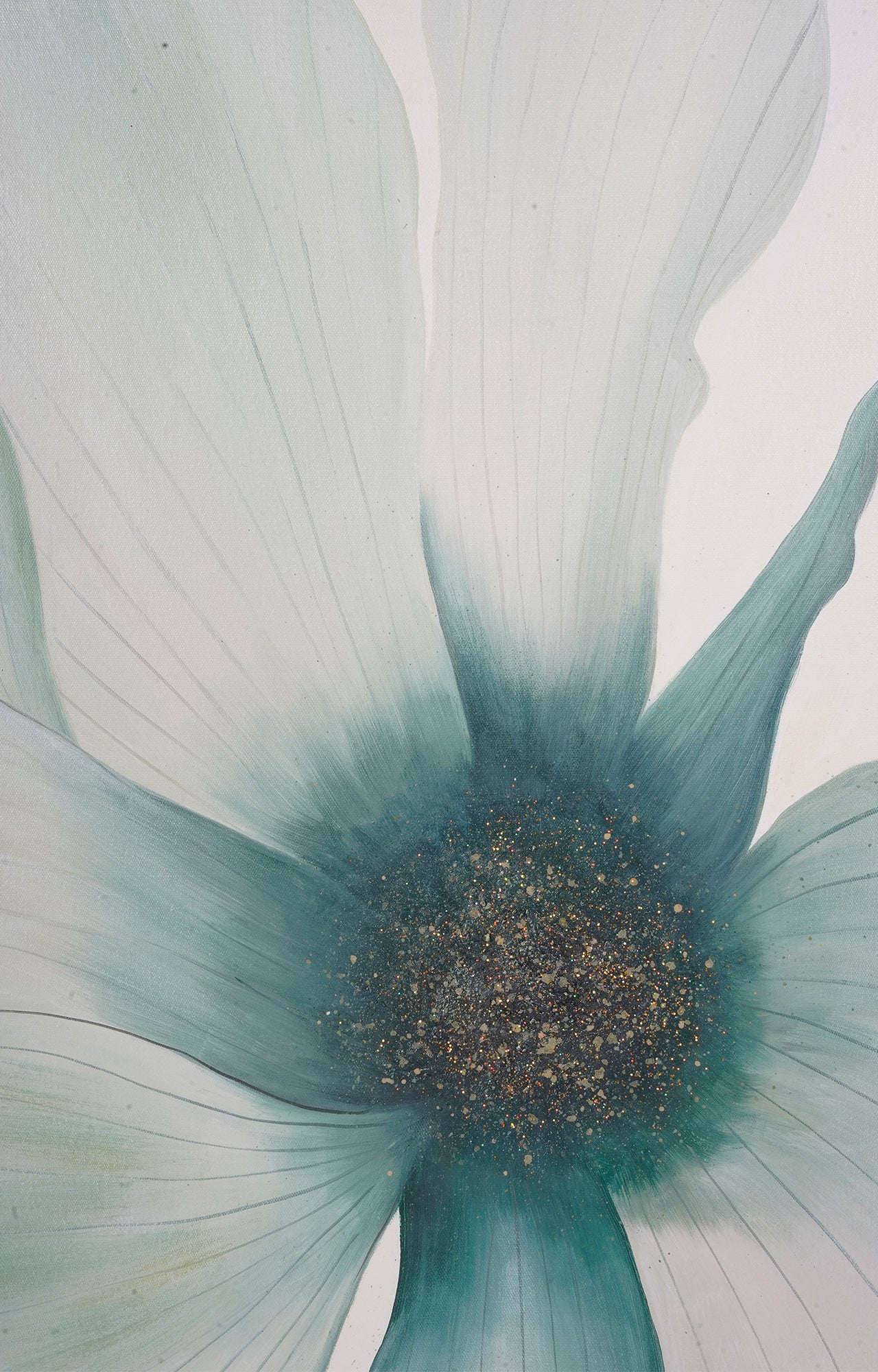 Teal Flower Oil Painting (Framed)