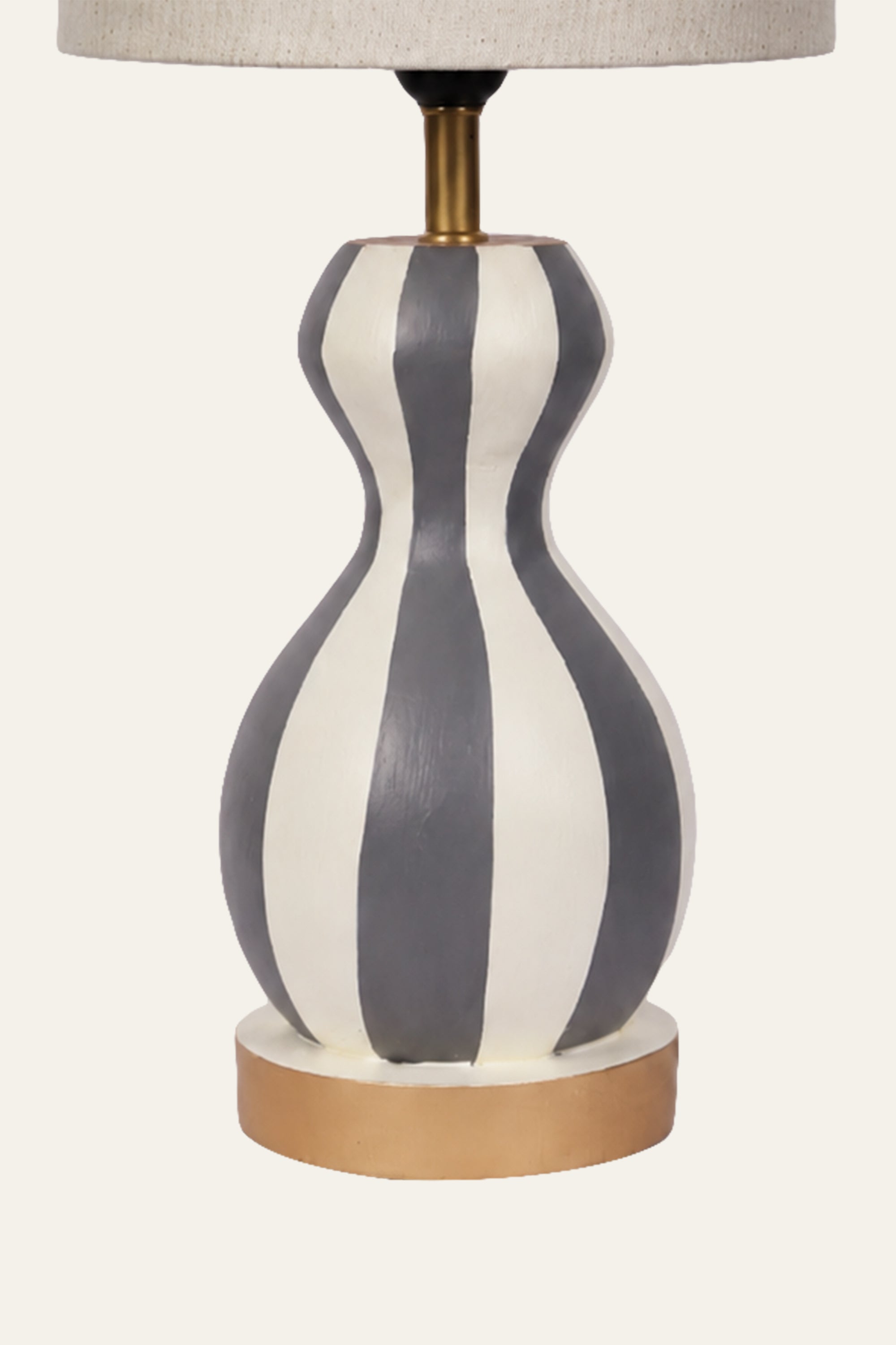 Gray Striped Metal Table Lamp with Wooden Base