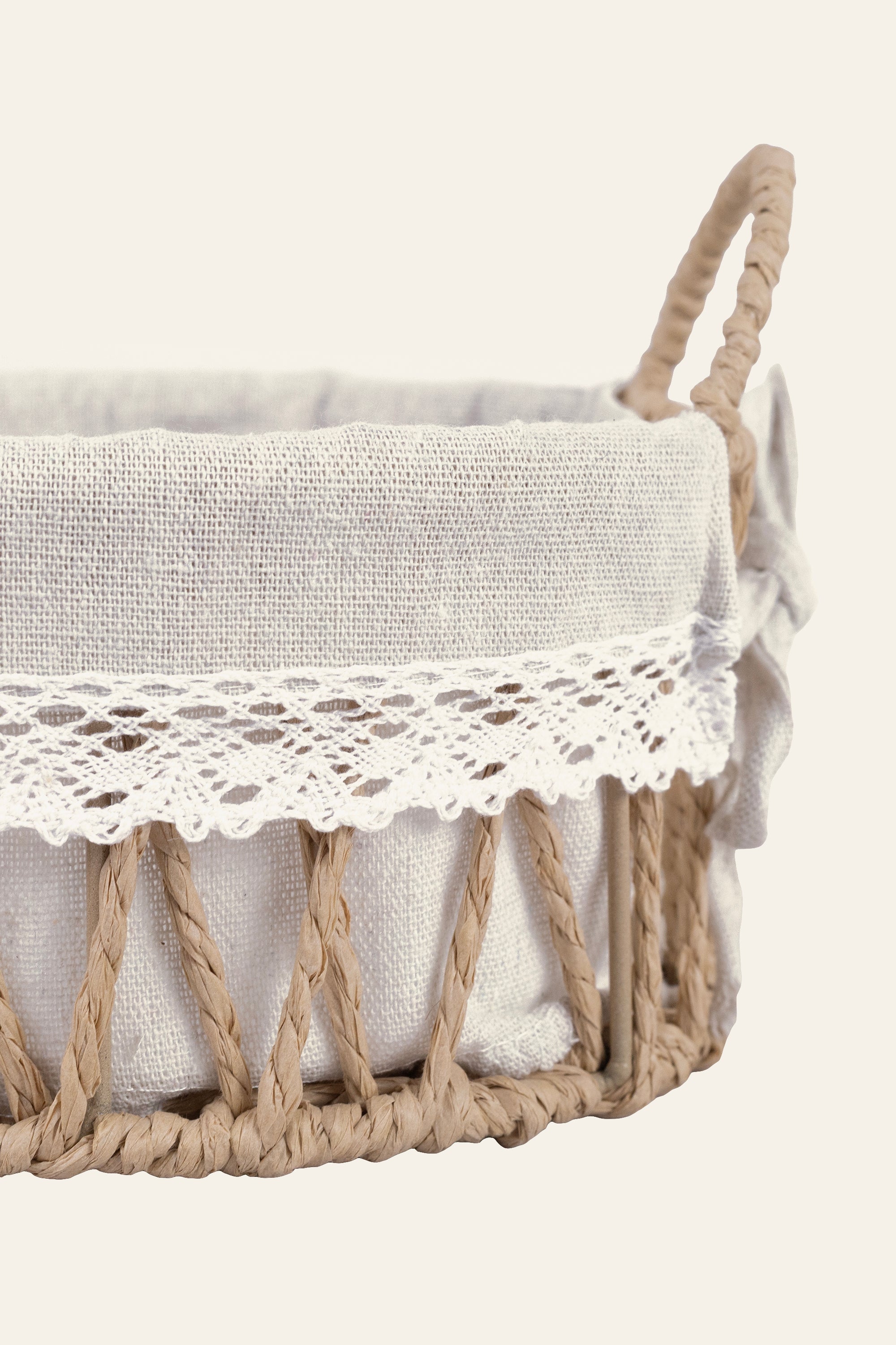 Oval Woven Storage Basket with Fabric Liner – Medium