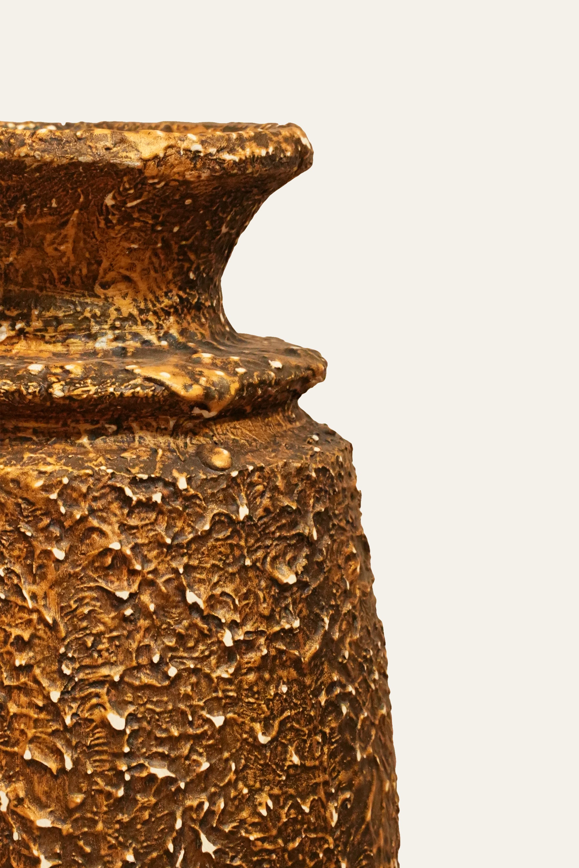 Tall Wooden Pot in Textured Finish
