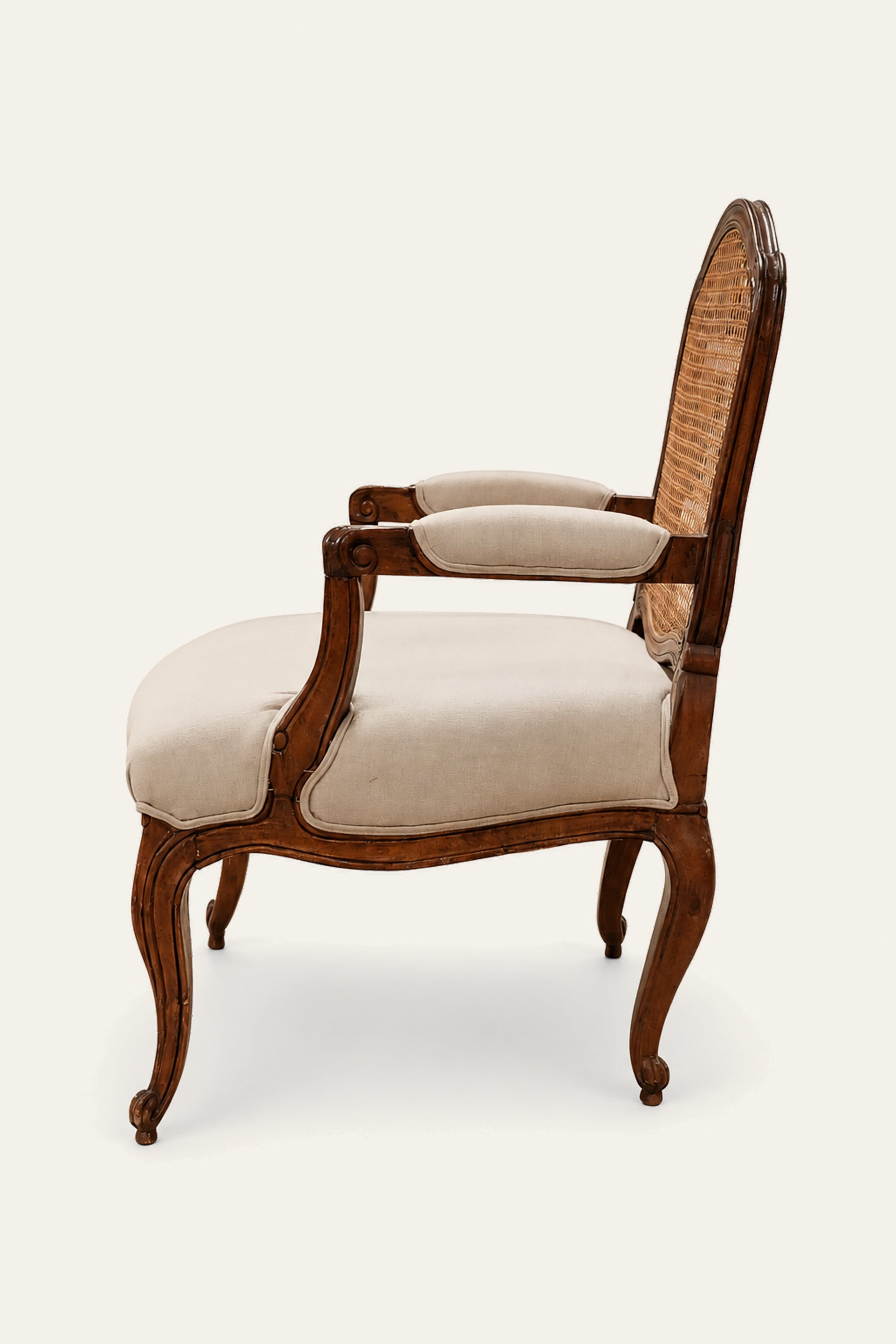 French Provincial Style Cane Back Upholstered Armchair