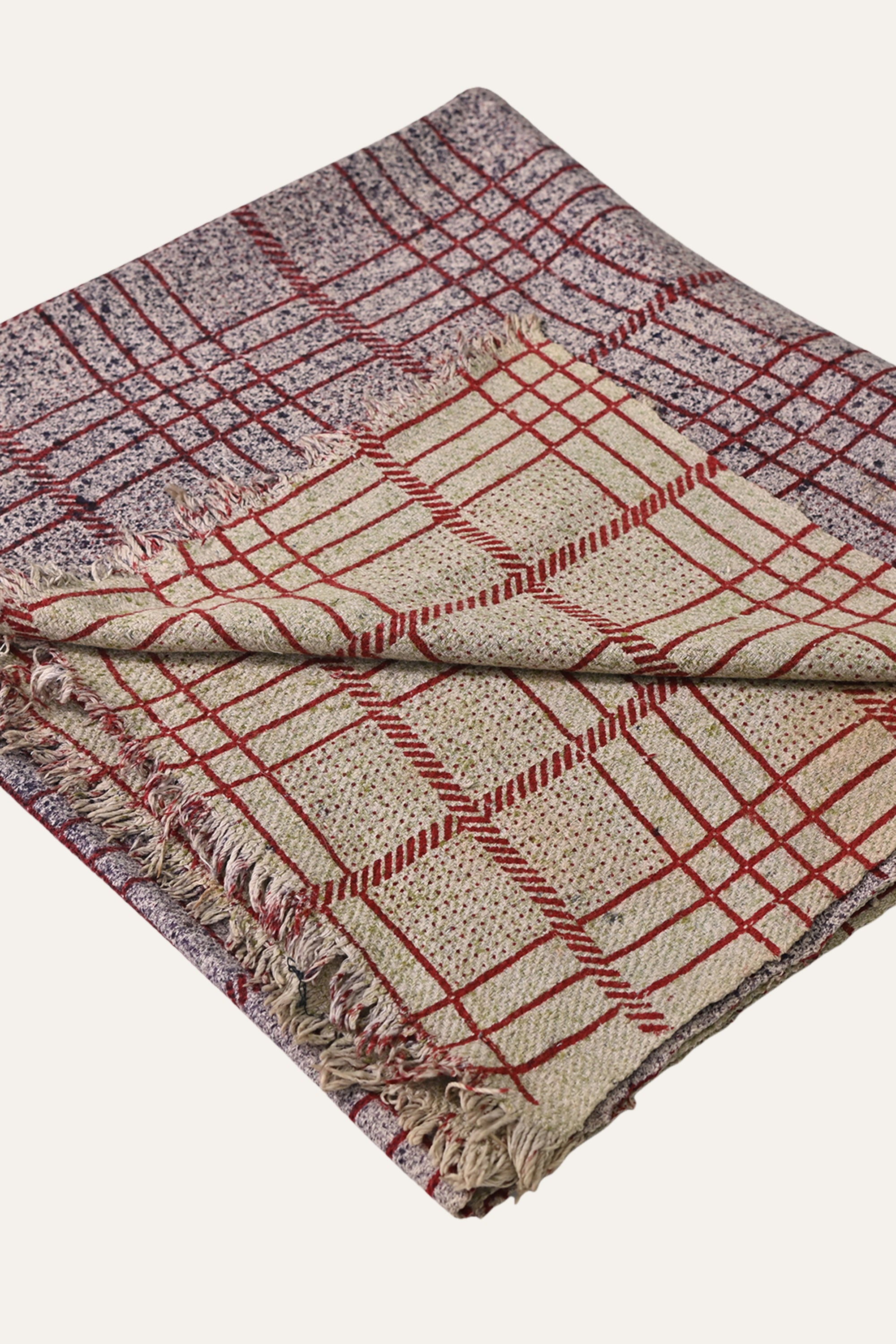 Red Grid Reversible Cotton Khes Wall Hanging with Checks