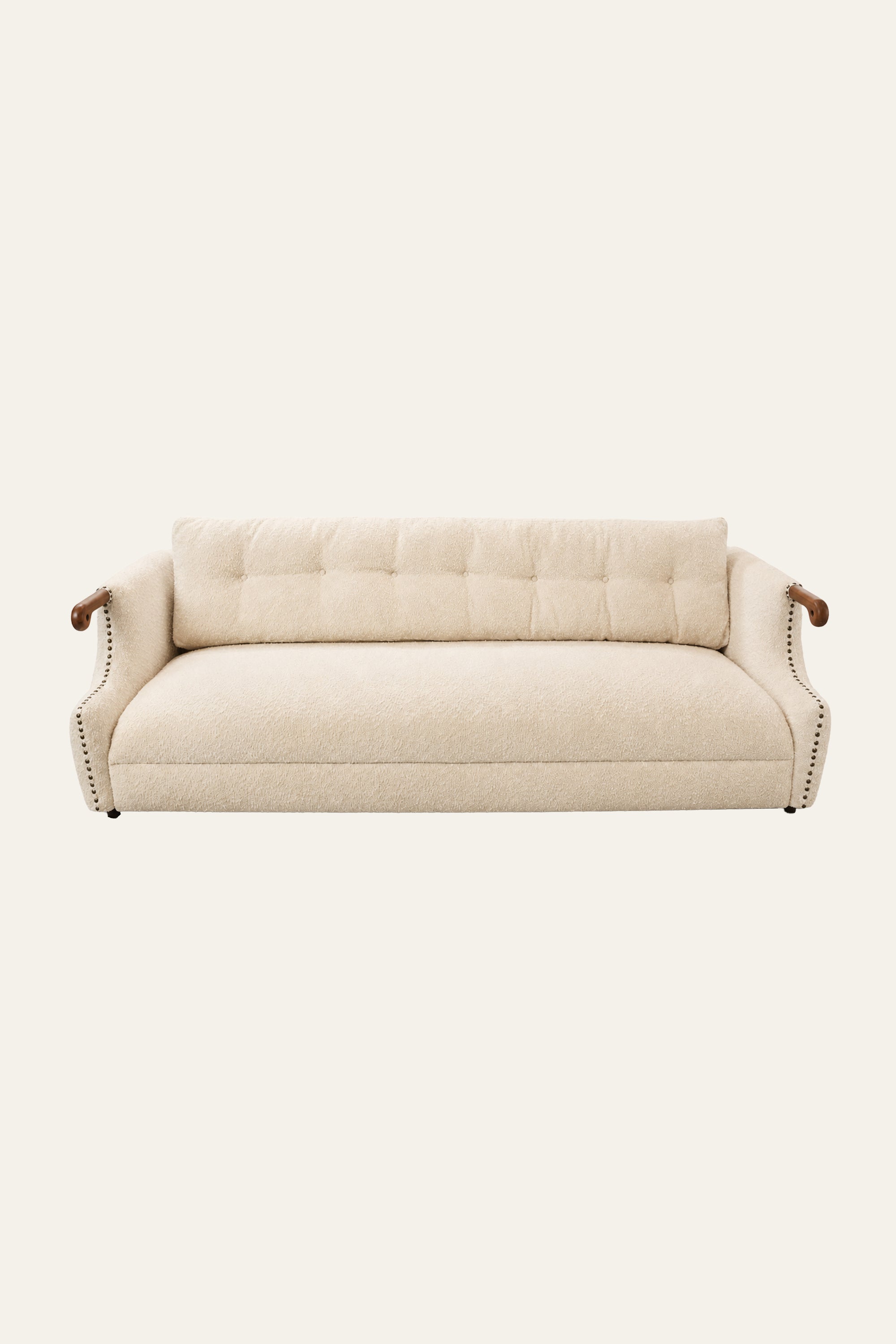 White Boucle Living Room Sofa with Nail Stud Detail