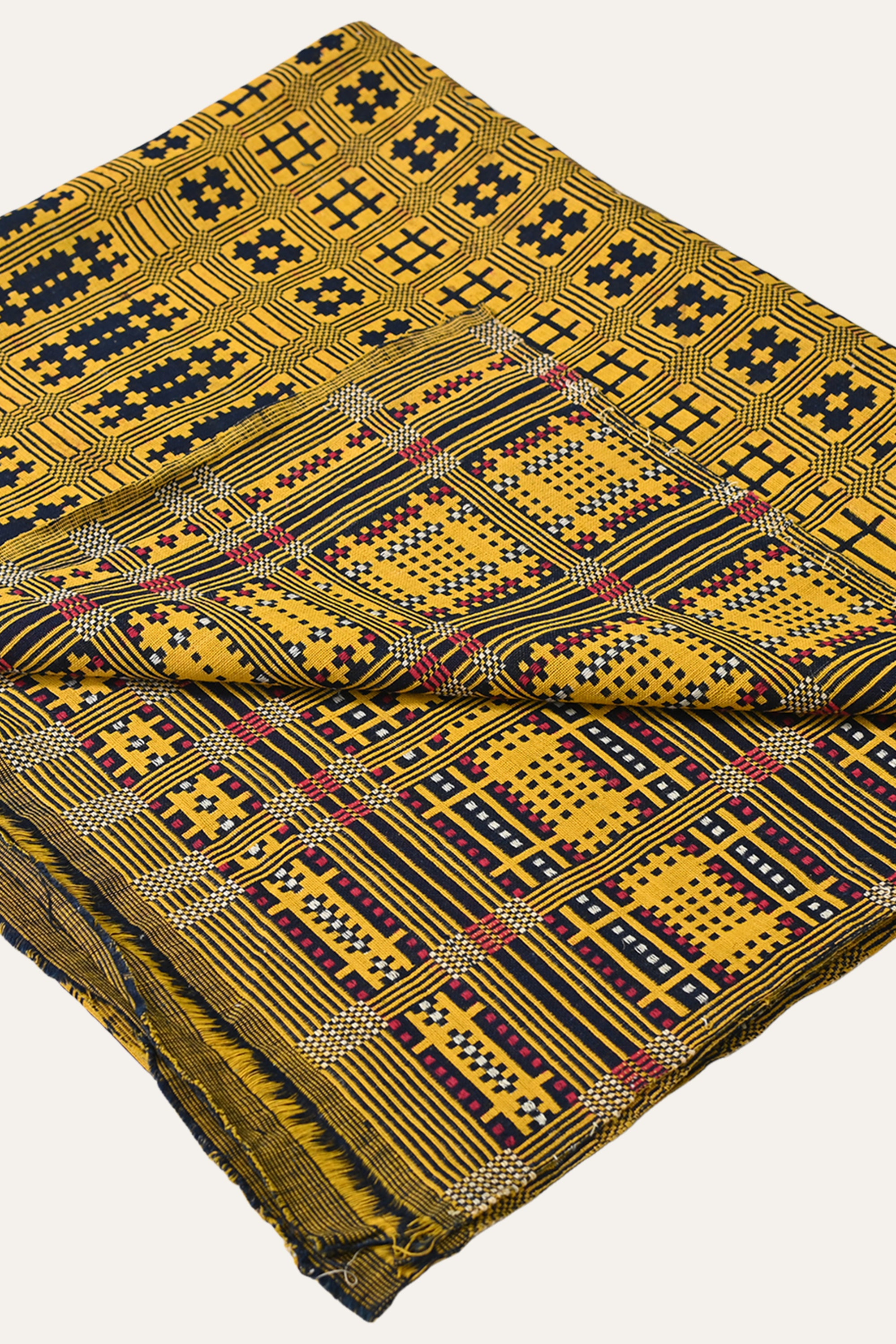 Mustard Brown Geometric Motif Reversible Cotton Khes Wall Textile Panel