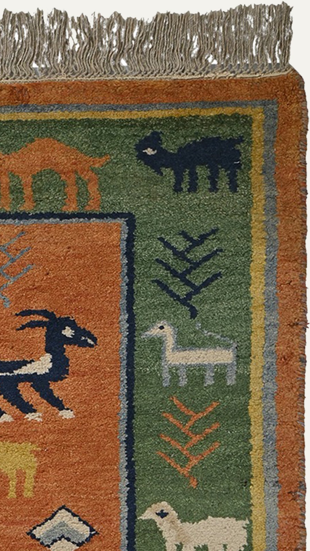 4 x 6 Ft Vintage Spiced Carpet with cattle motifs- aged 80 years