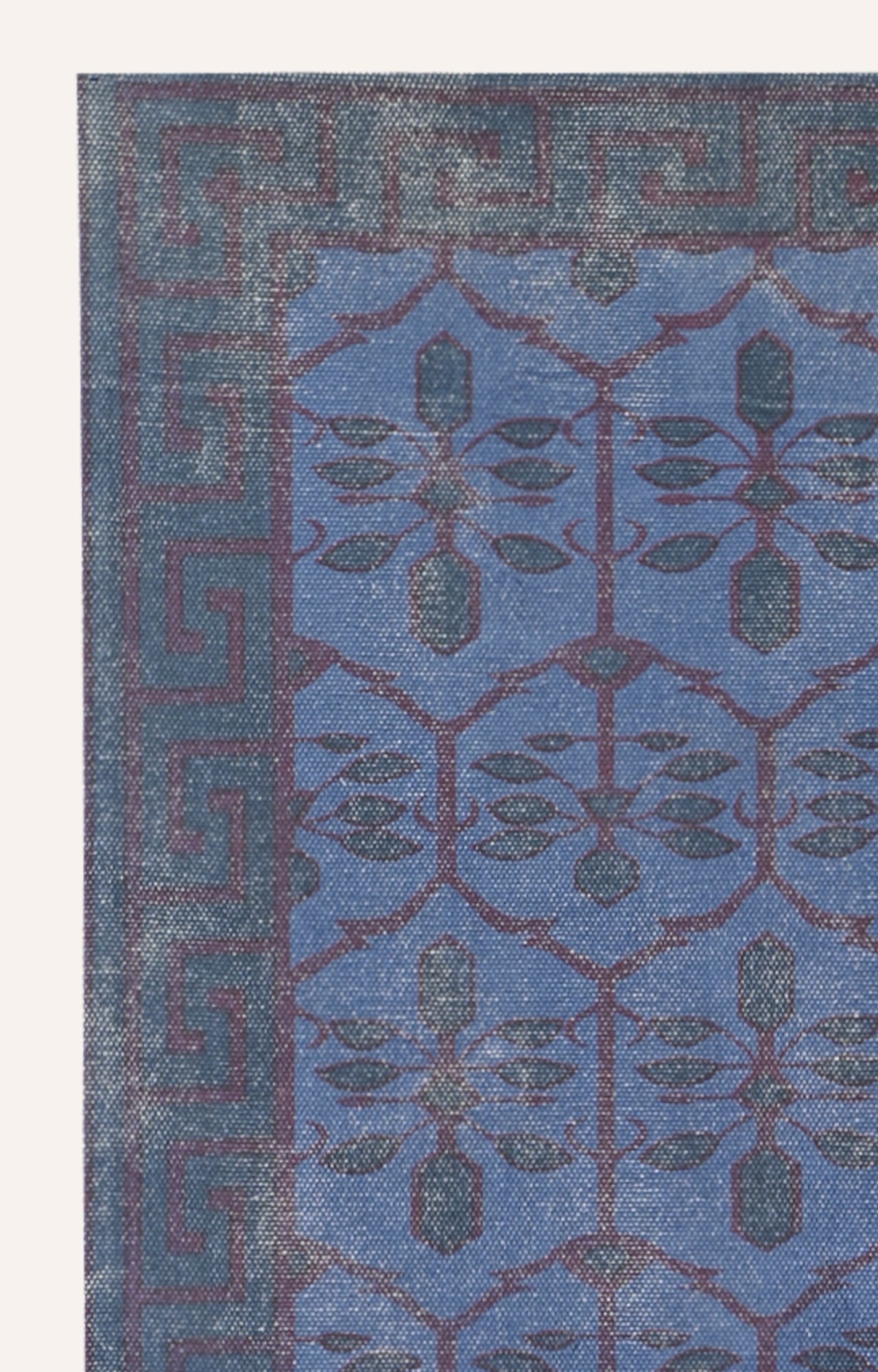 Handwoven Block Printed Trellis Geometric Blue Rug