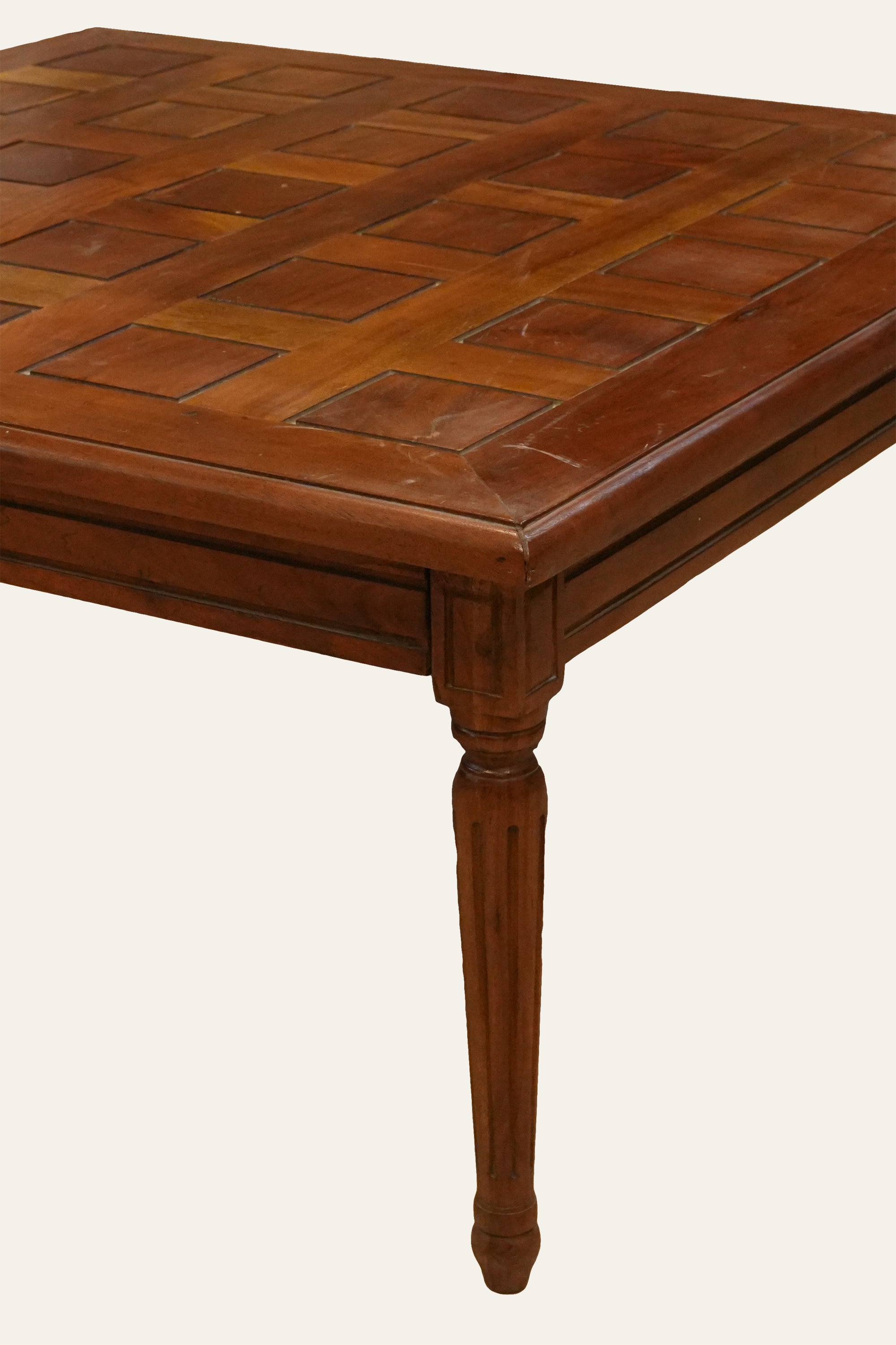 Louis XVI Style Wooden Coffee Table with Parquetry Square Pattern