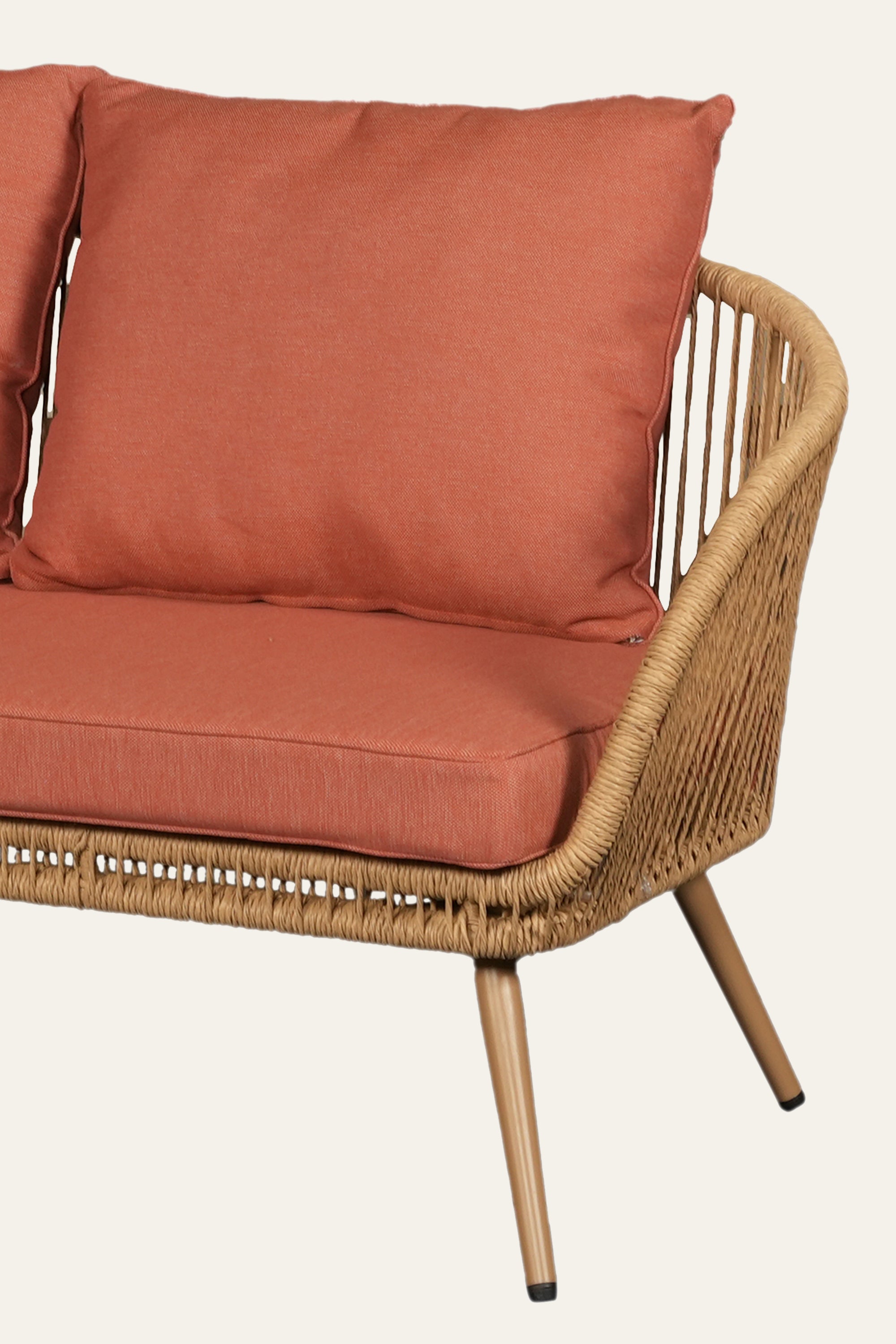 Woven Outdoor 2 Seater Sofa with Terracotta Cushions