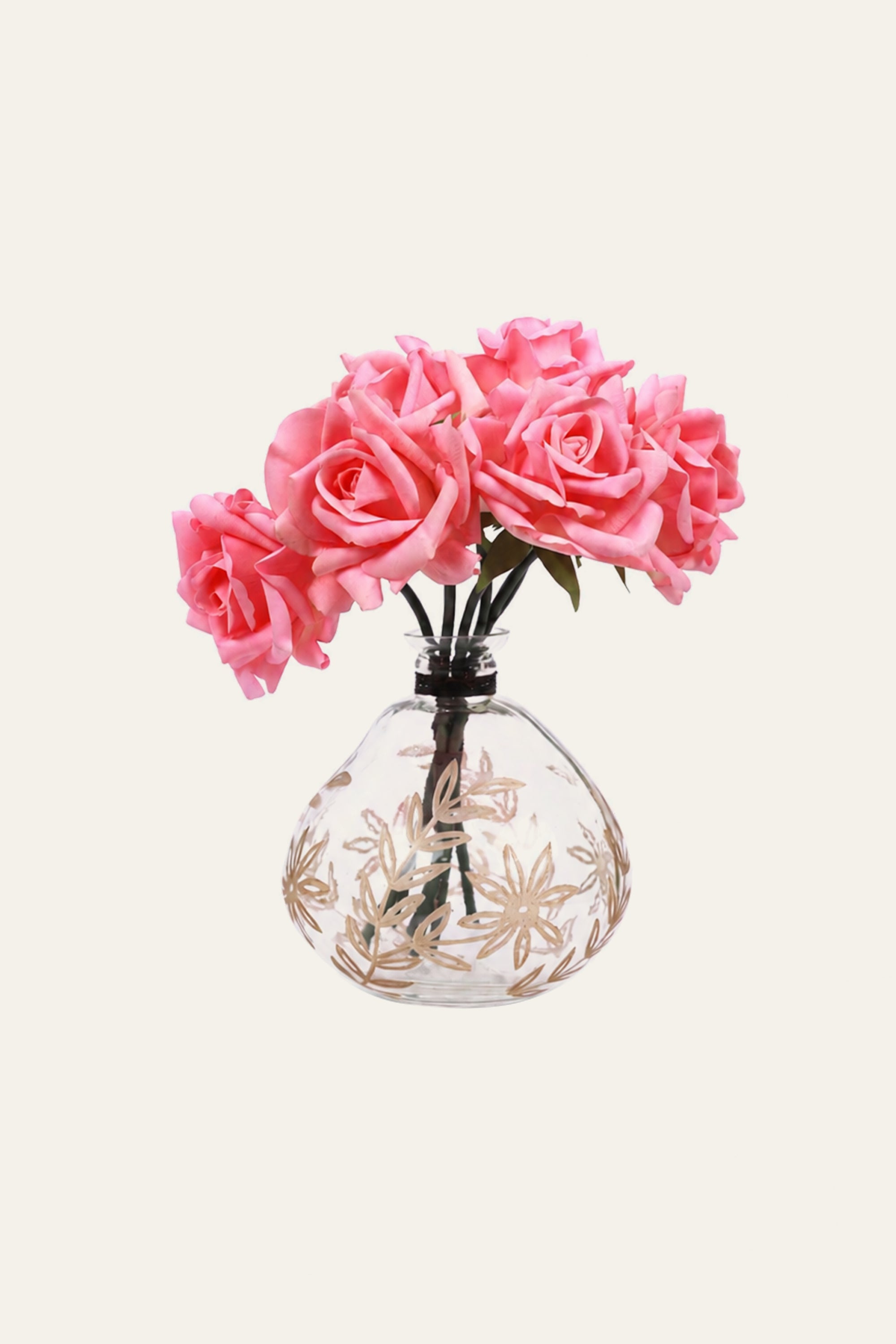 Round Botanical Etched Glass Bud Vase