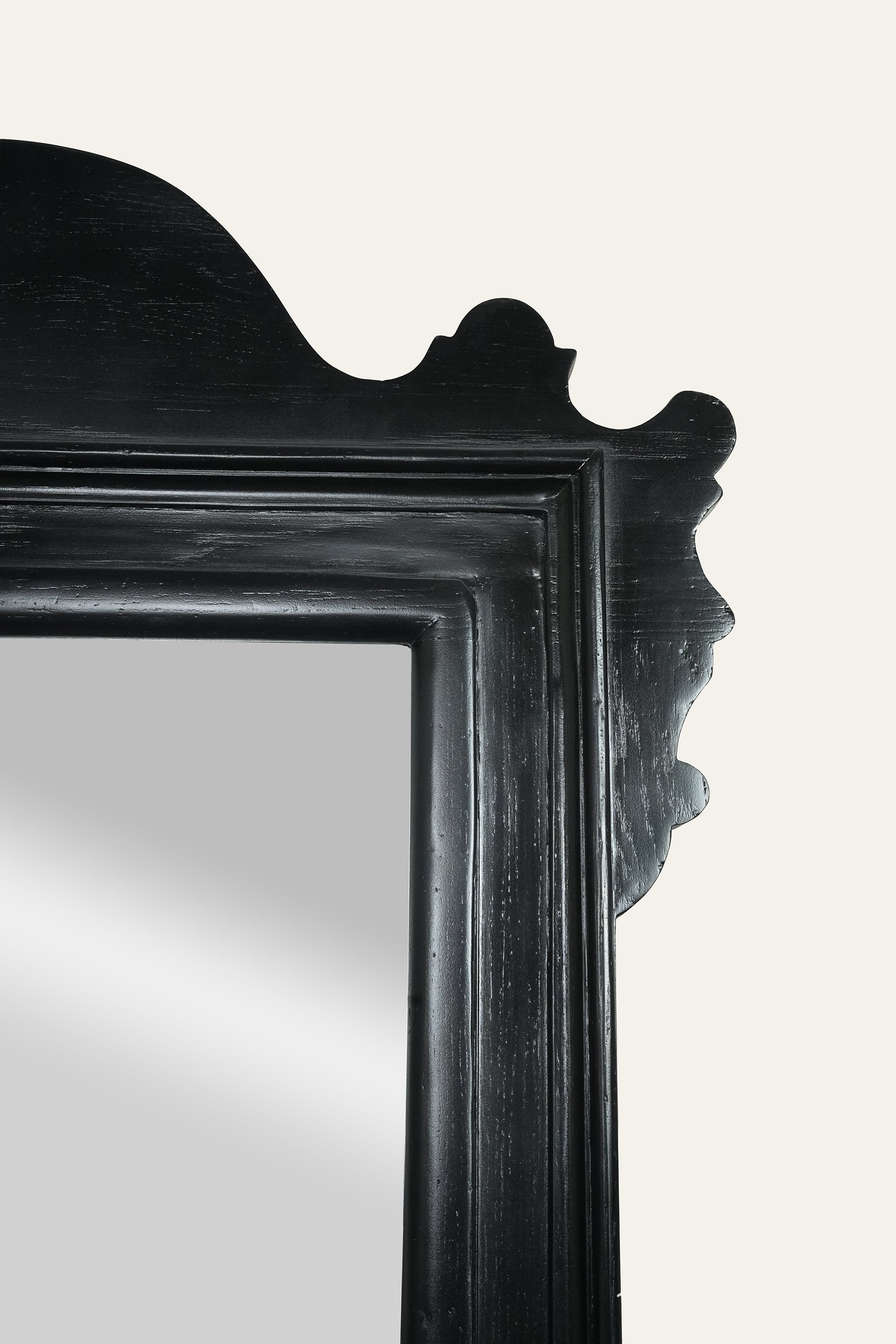 Black Crested Rectangular Wall Mirror in Wood Frame