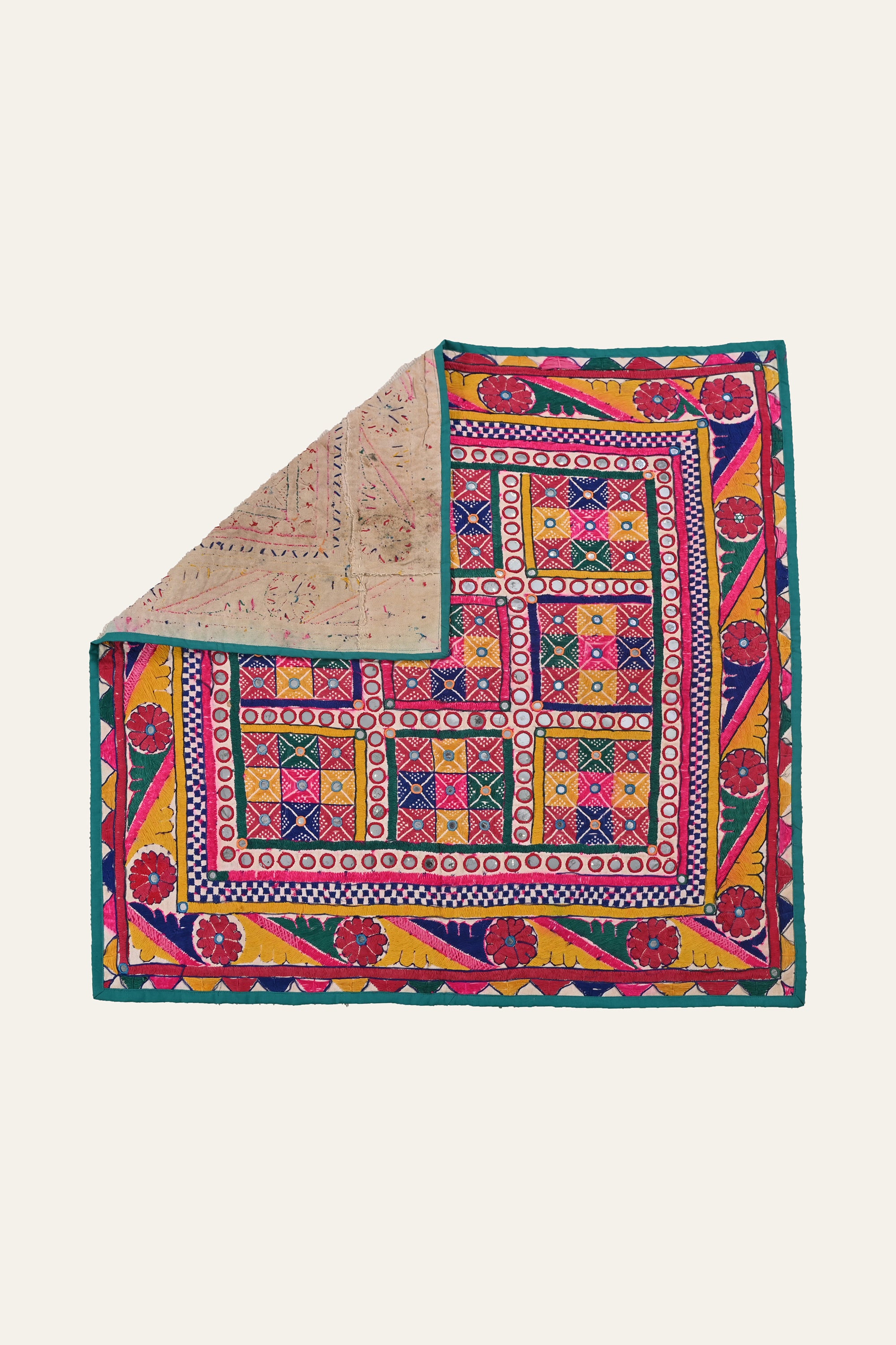 Collectible Vintage Kutch Mirror Work Textile Wall Hanging | Fusion Furnishing