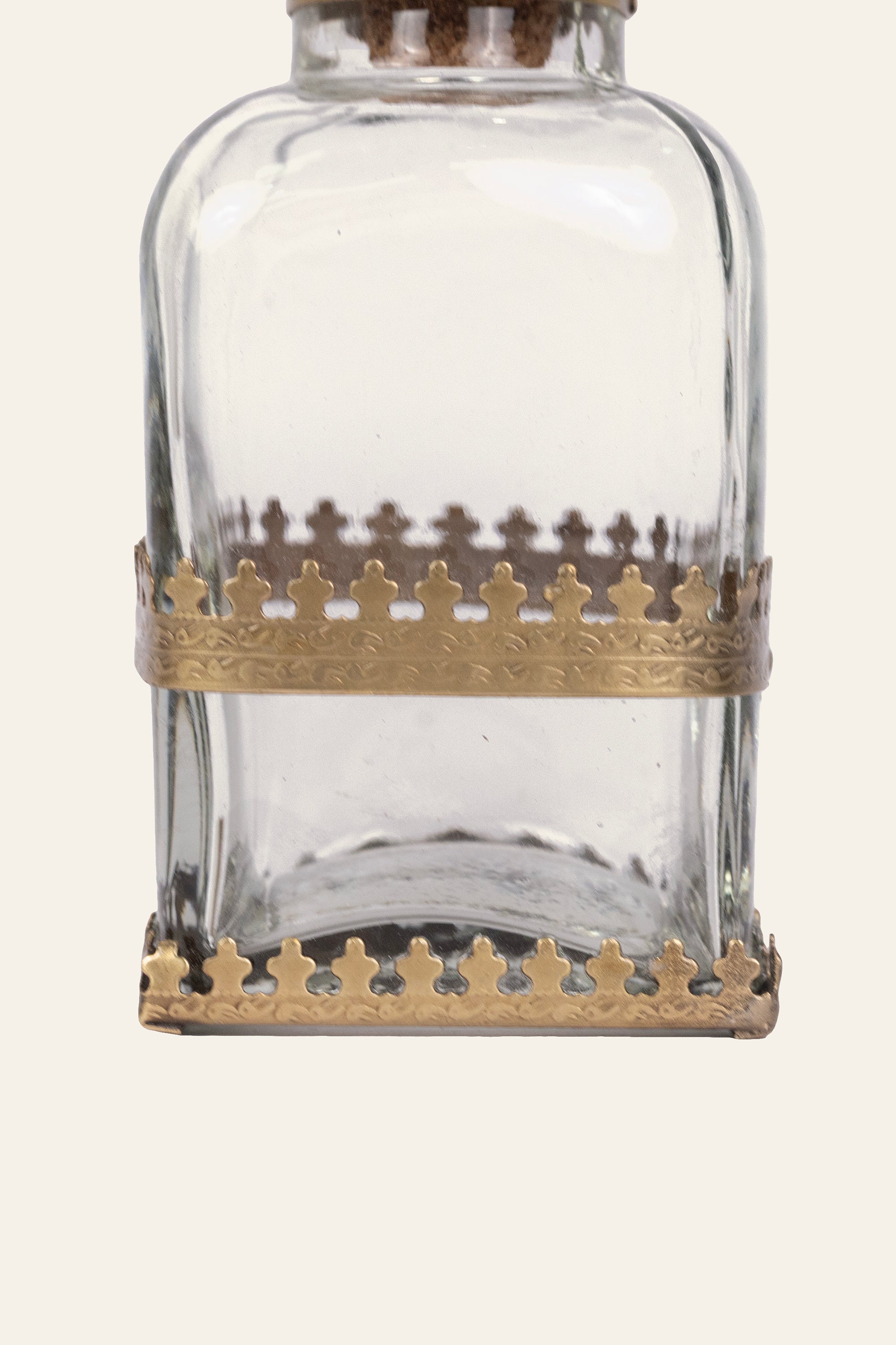Brass & Glass Bottle Container with Antique Stopper - Big