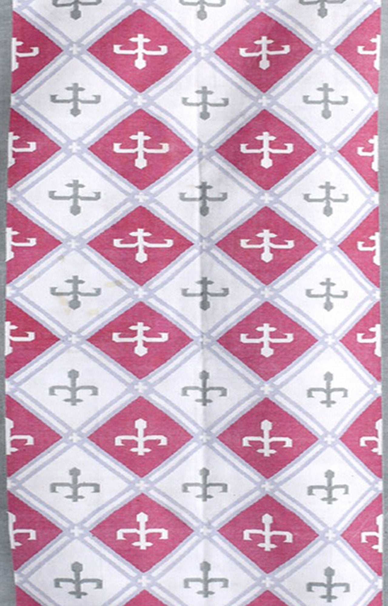 Pink Handwoven Cotton Rug with Geometric Design