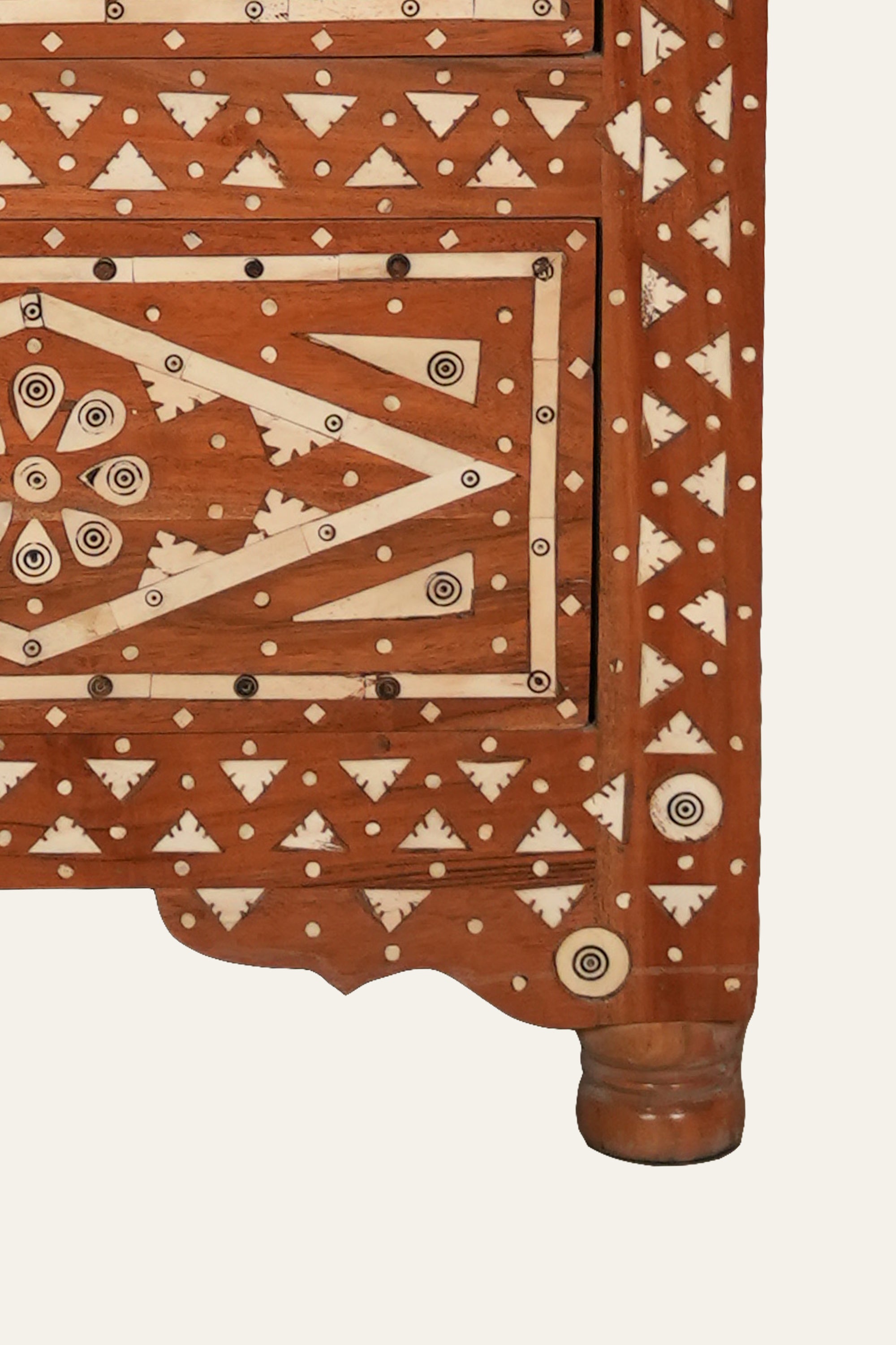 Rajasthani Style Floral Bone Inlay Wooden Chest of Drawers