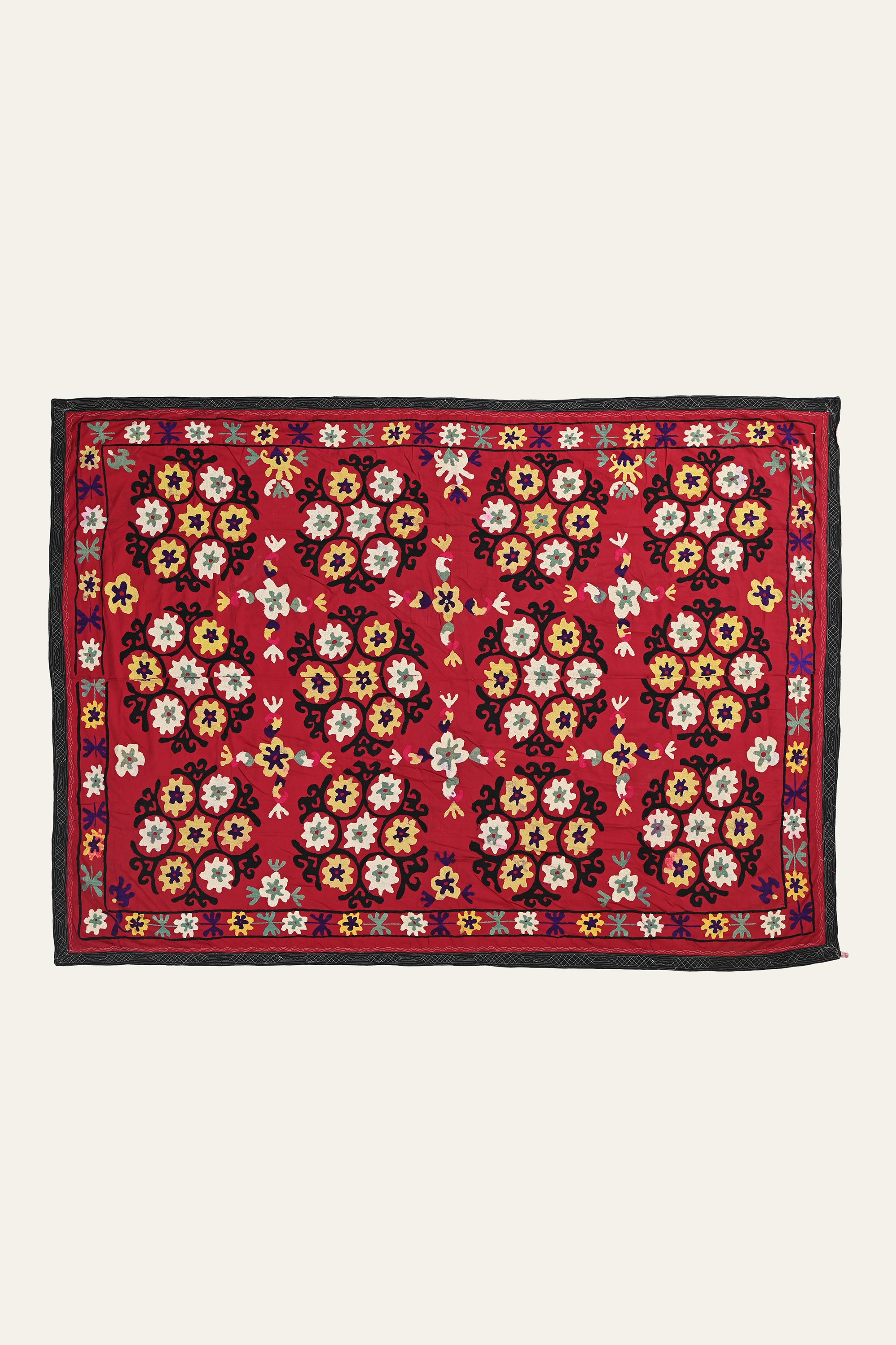 Floral Grid Suzani Vintage Textile Panel