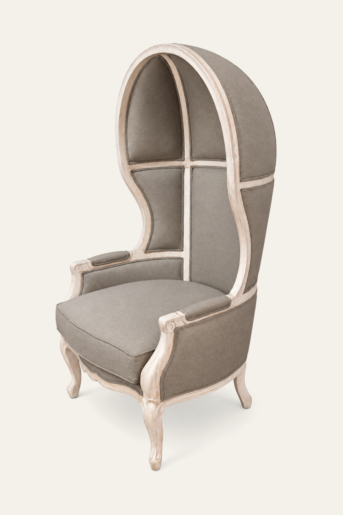 French Style Balloon-Back Upholstered Porter Chair in Muted Gray Fabric