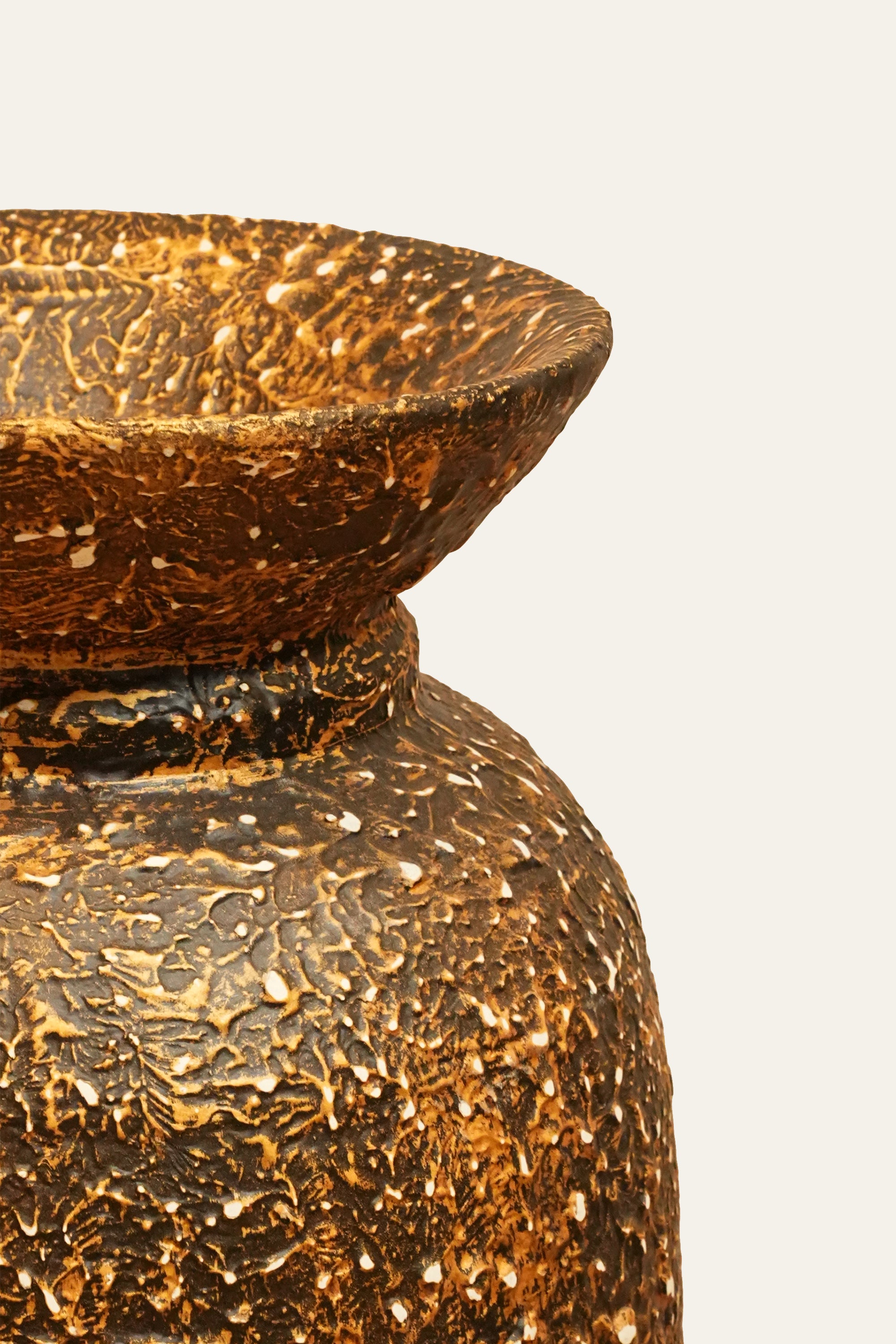 Textured Wooden Pot with Flared Rim
