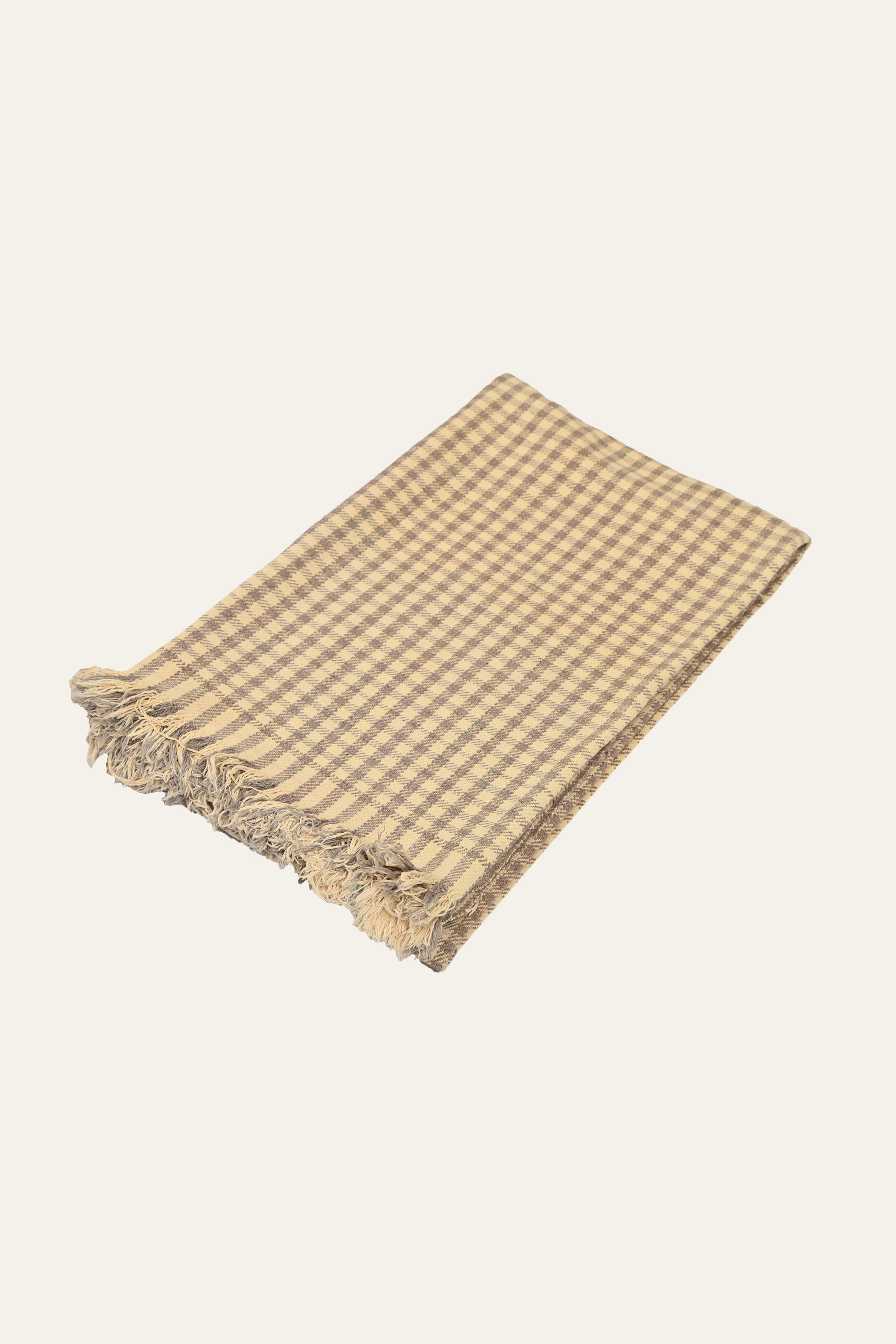 Beige Checked Hand Woven Cotton Punjabi Khes Wall Tapestry