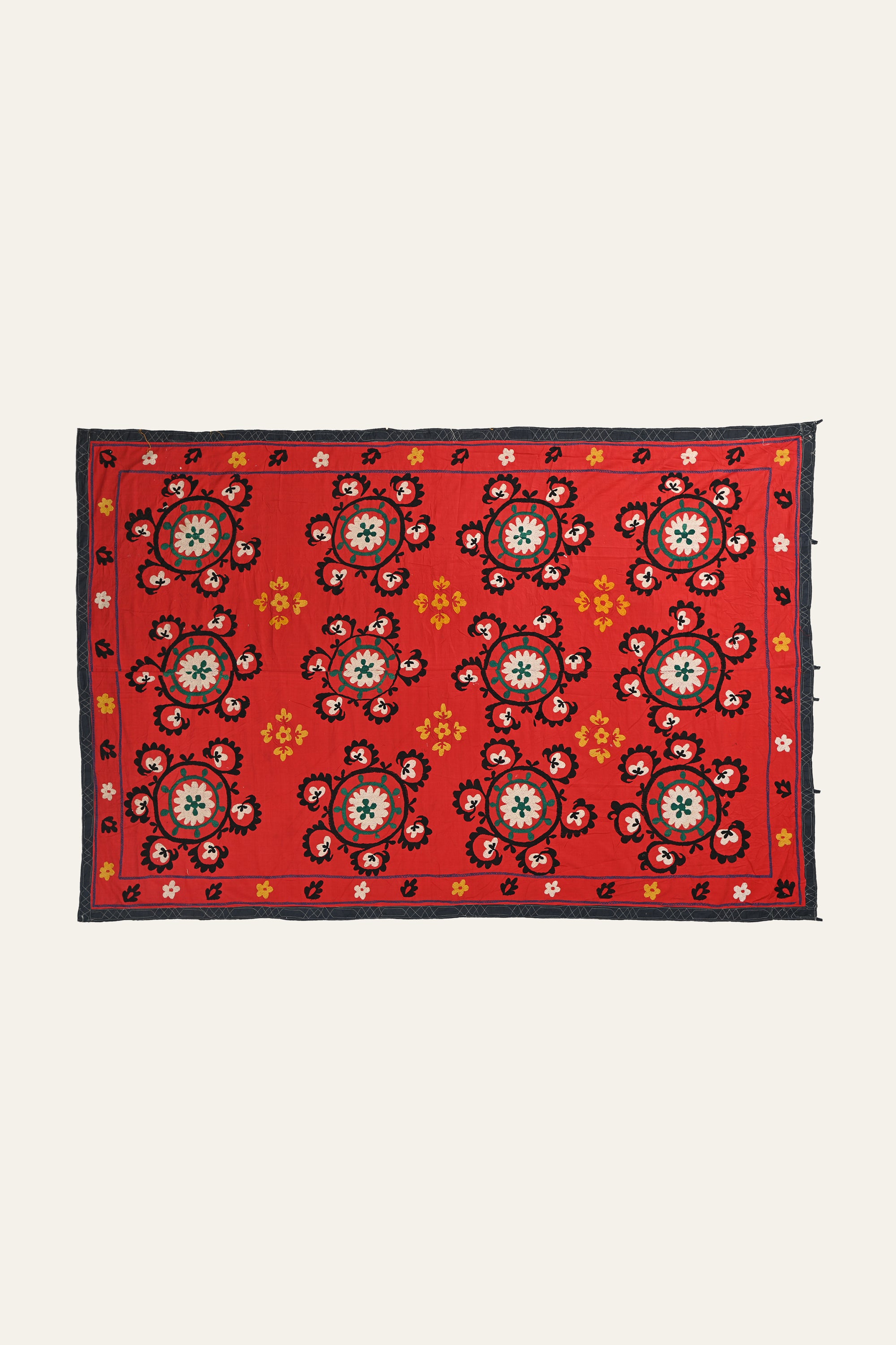 Red Floral Suzani Textile Wall Hanging Panel