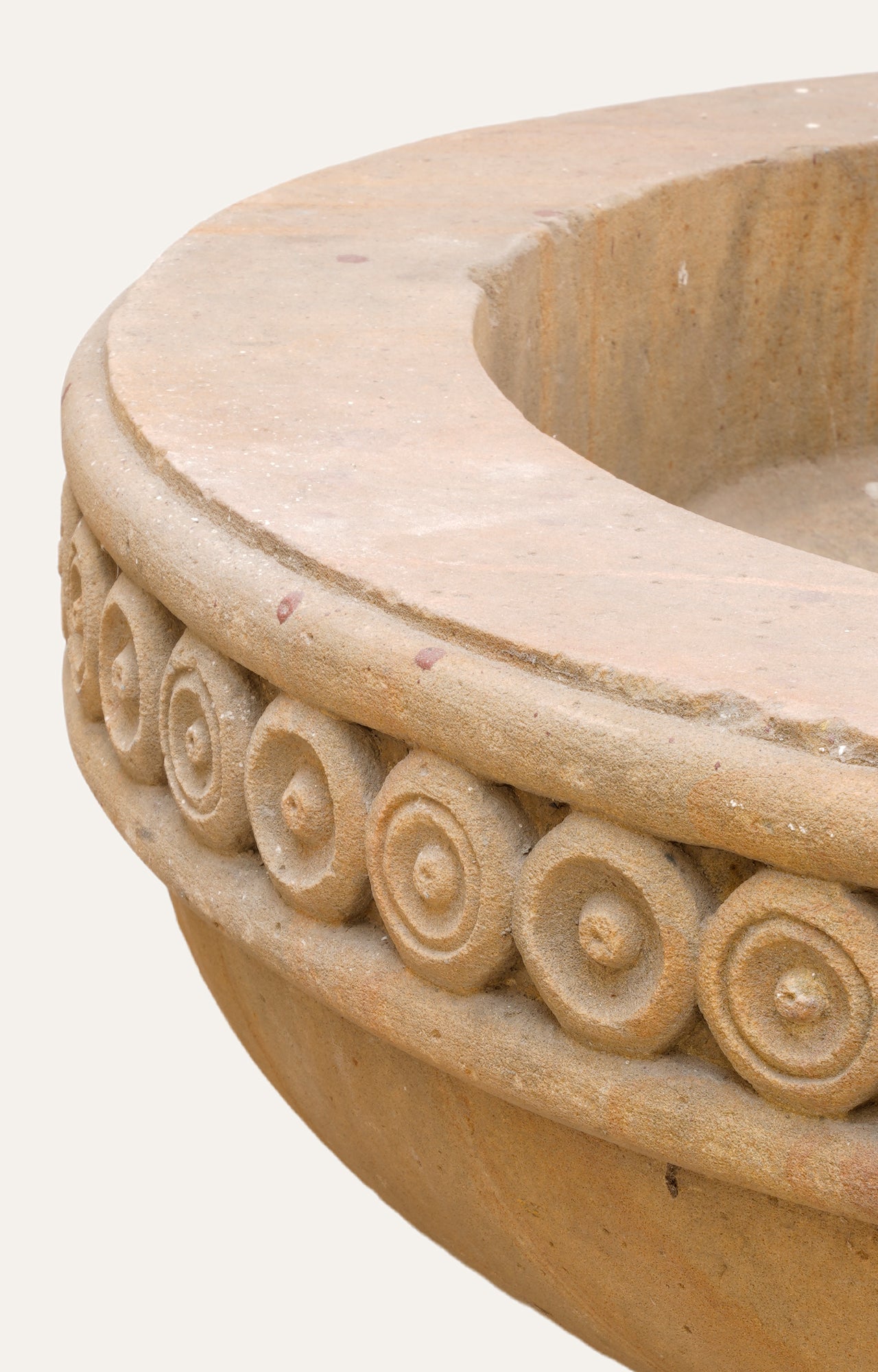 Carved Stone Shallow Bowl Garden Planter