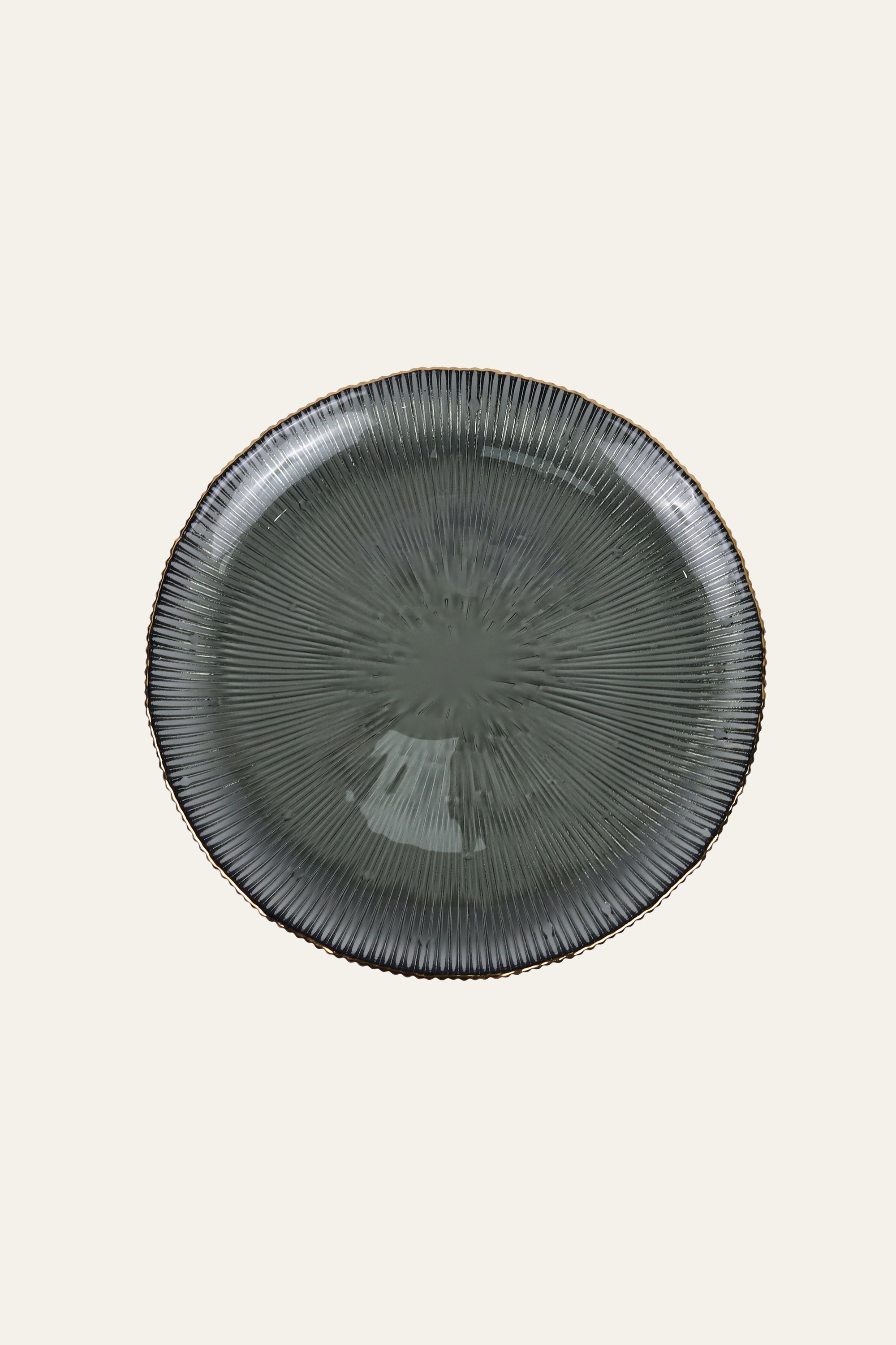 Smokey Grey Sunburst Ribbed Glass Dinner Plate