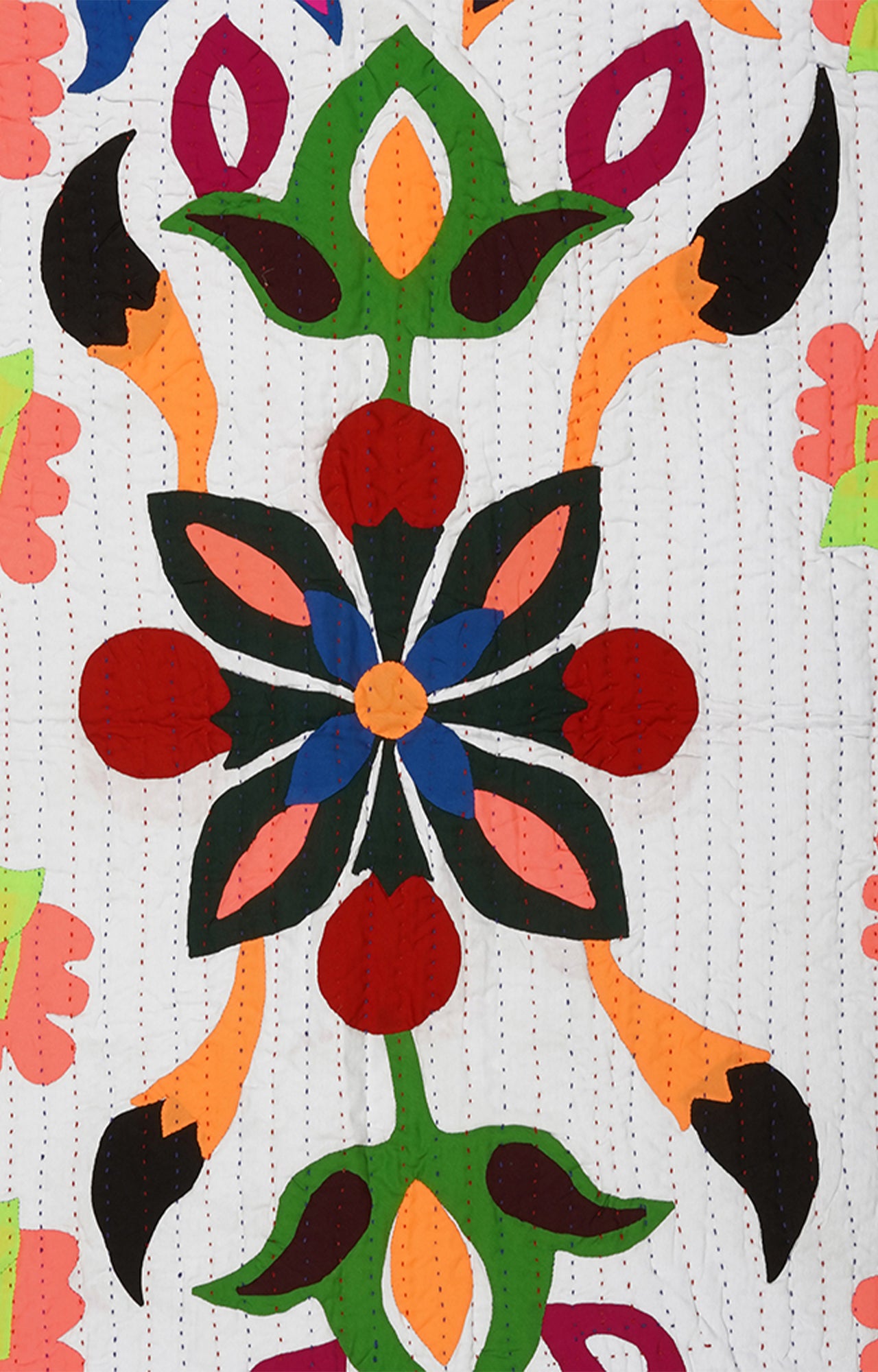 Contemporary Patchwork Applique Flowers Vintage Textile.