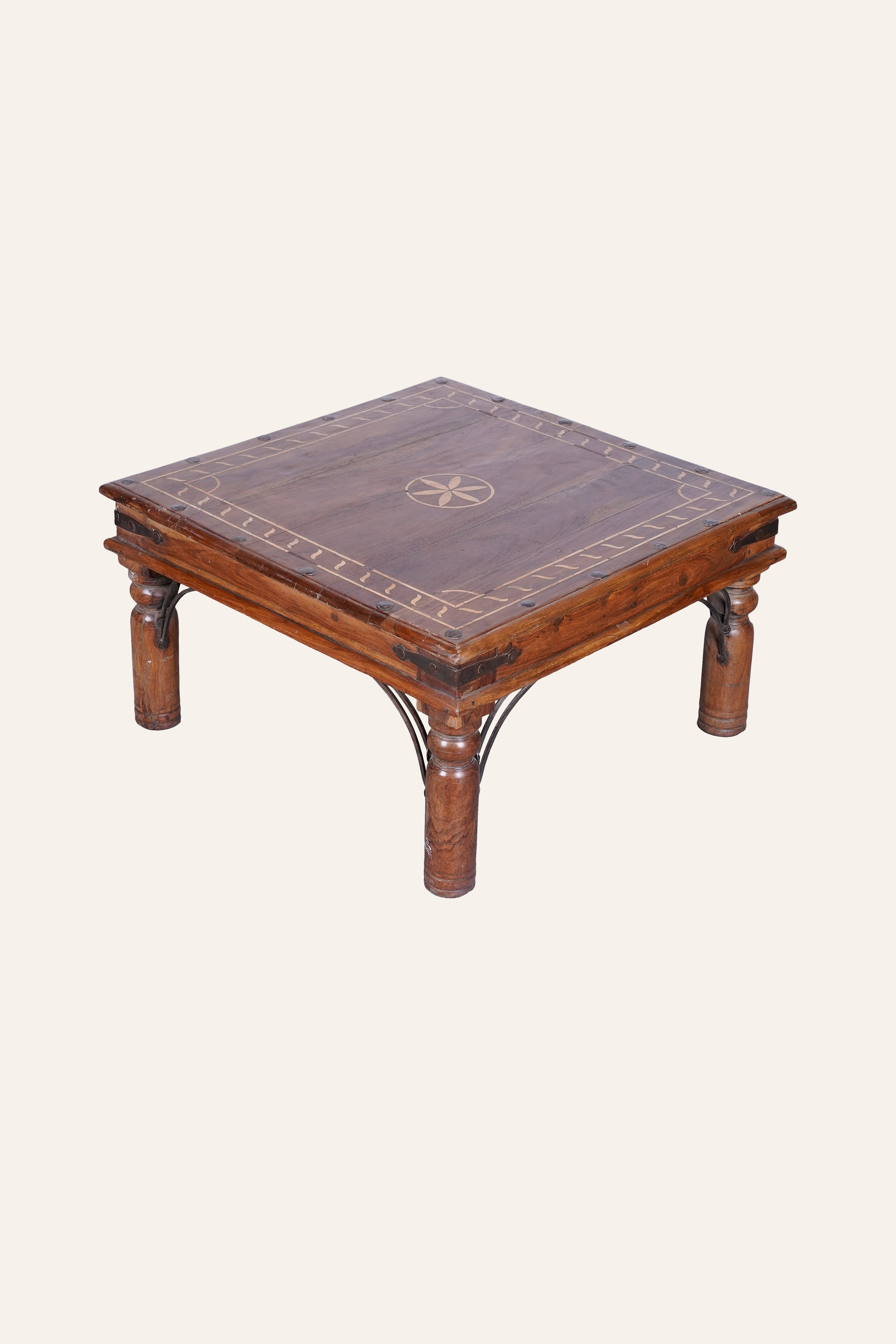 Rajasthan Style Bone Inlay Coffee Table with Central Floral Motif