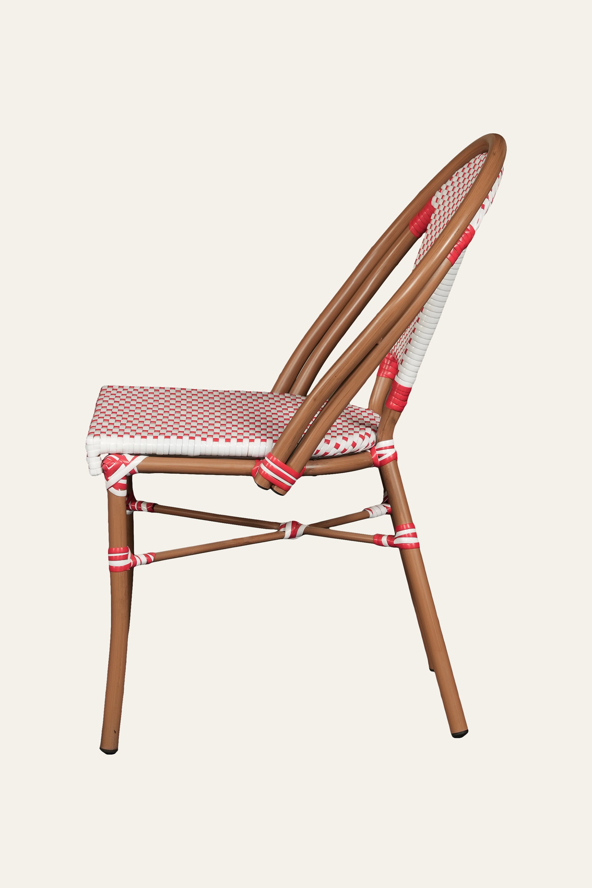 Red & White Rope Woven and Metal Outdoor Bistro Chair