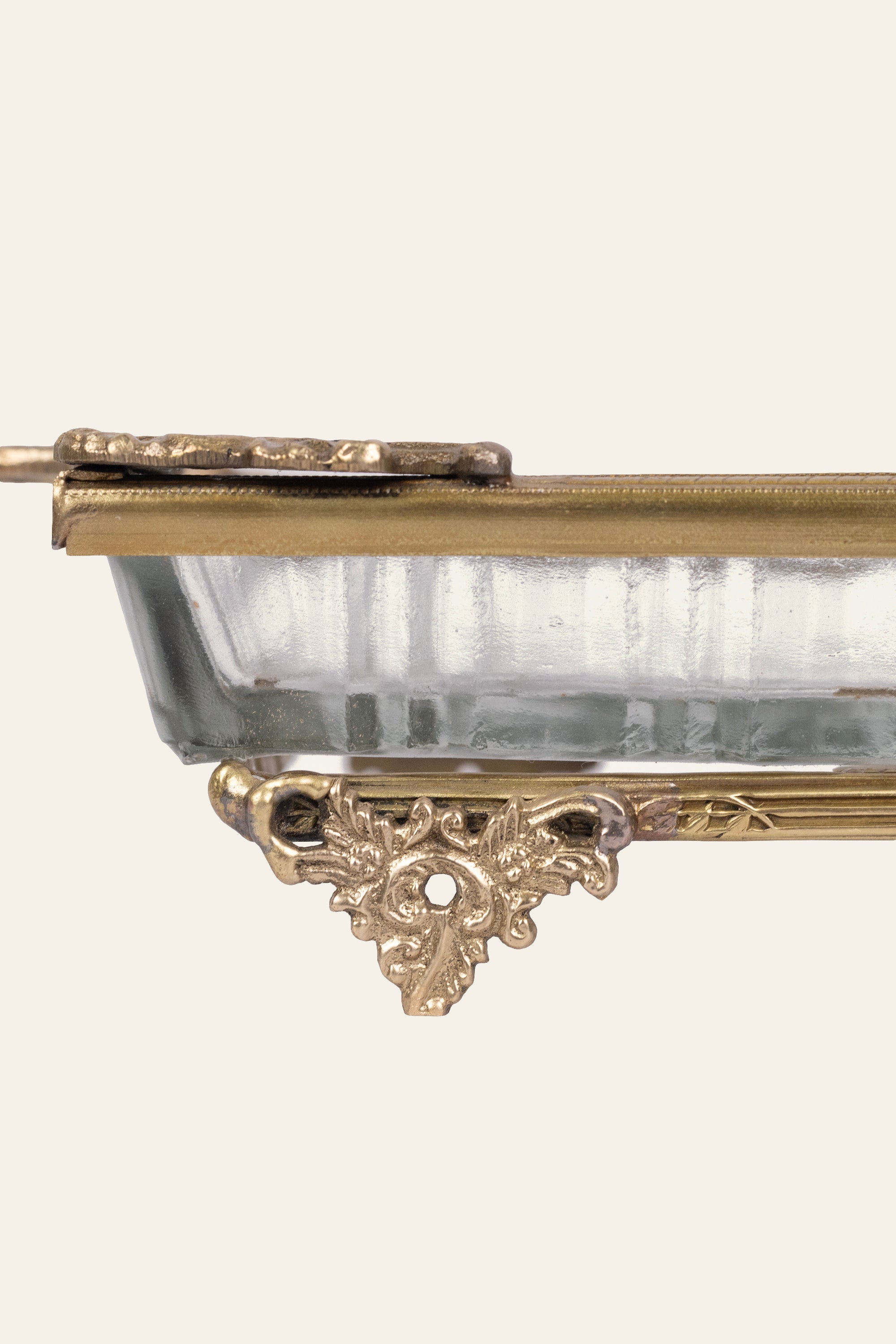 Vintage Style Brass & Glass Decorative Tray with Handles