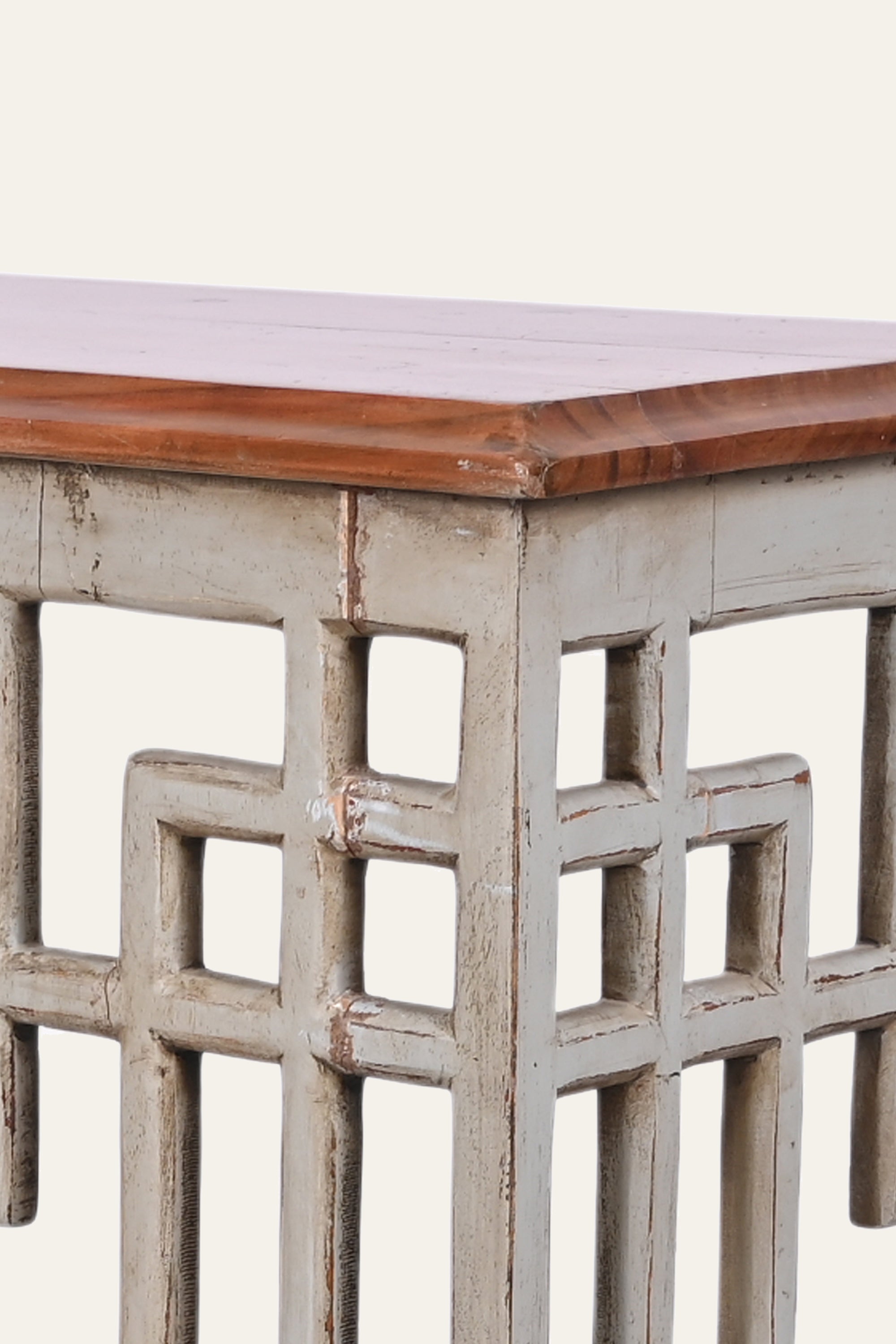 Japanese-Inspired Lattice Open Frame Console Table with Brown Top