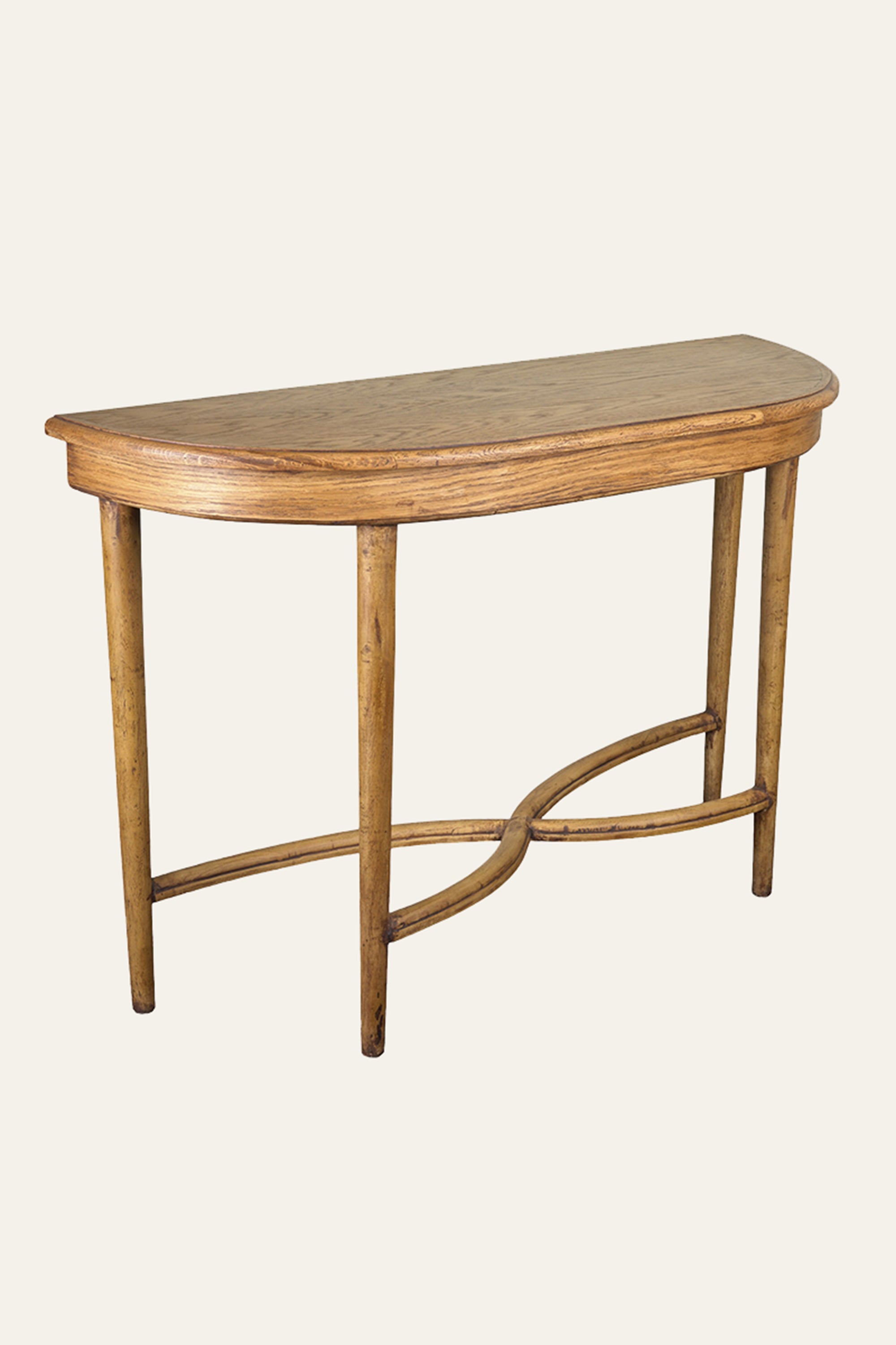 Brown Half-Round  Wooden Console Table with X-cross Stretcher Base