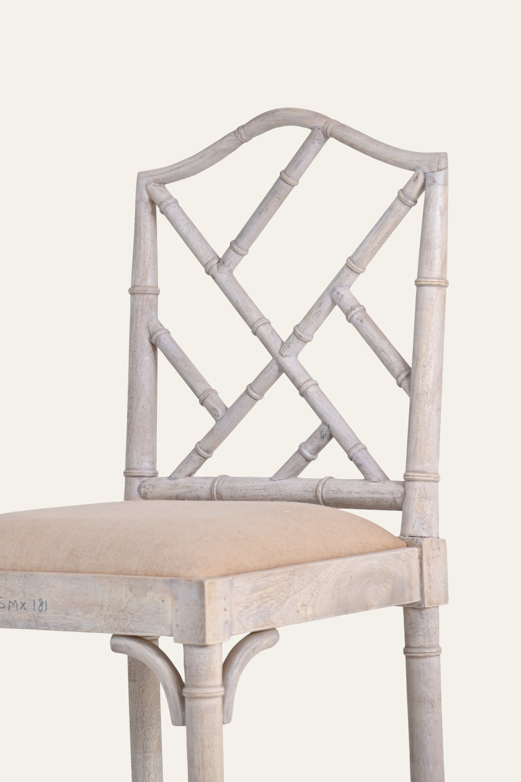 Bamboo Style Wood Bar Chair with Boucle Upholstery