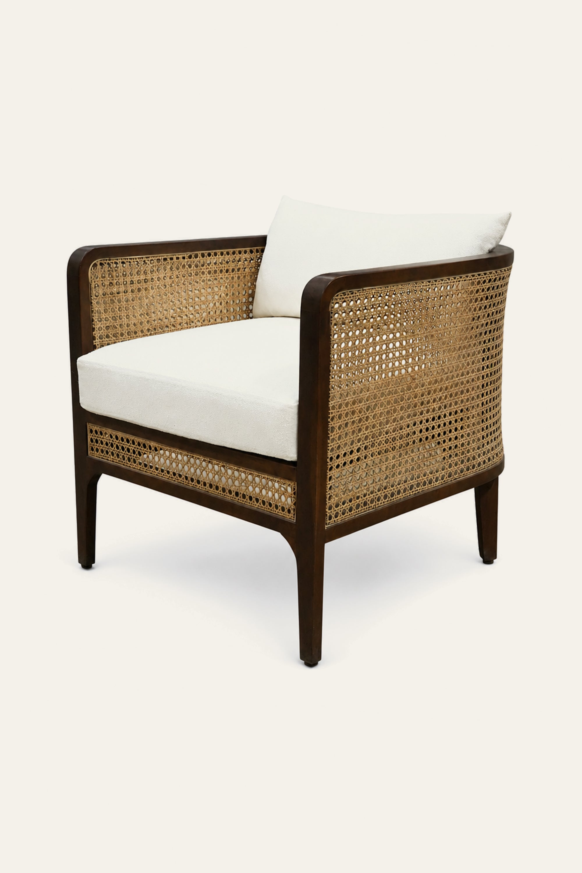 Cane Panel Lounge Armchair with Cushioned Seat