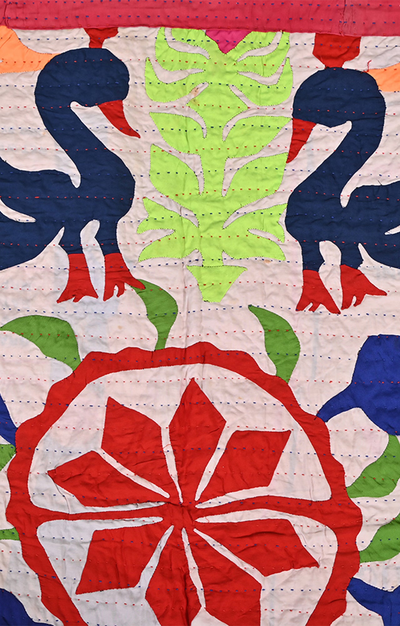 Hand-Embroidered Tapestry: A Celebration of Peacocks and Flowers