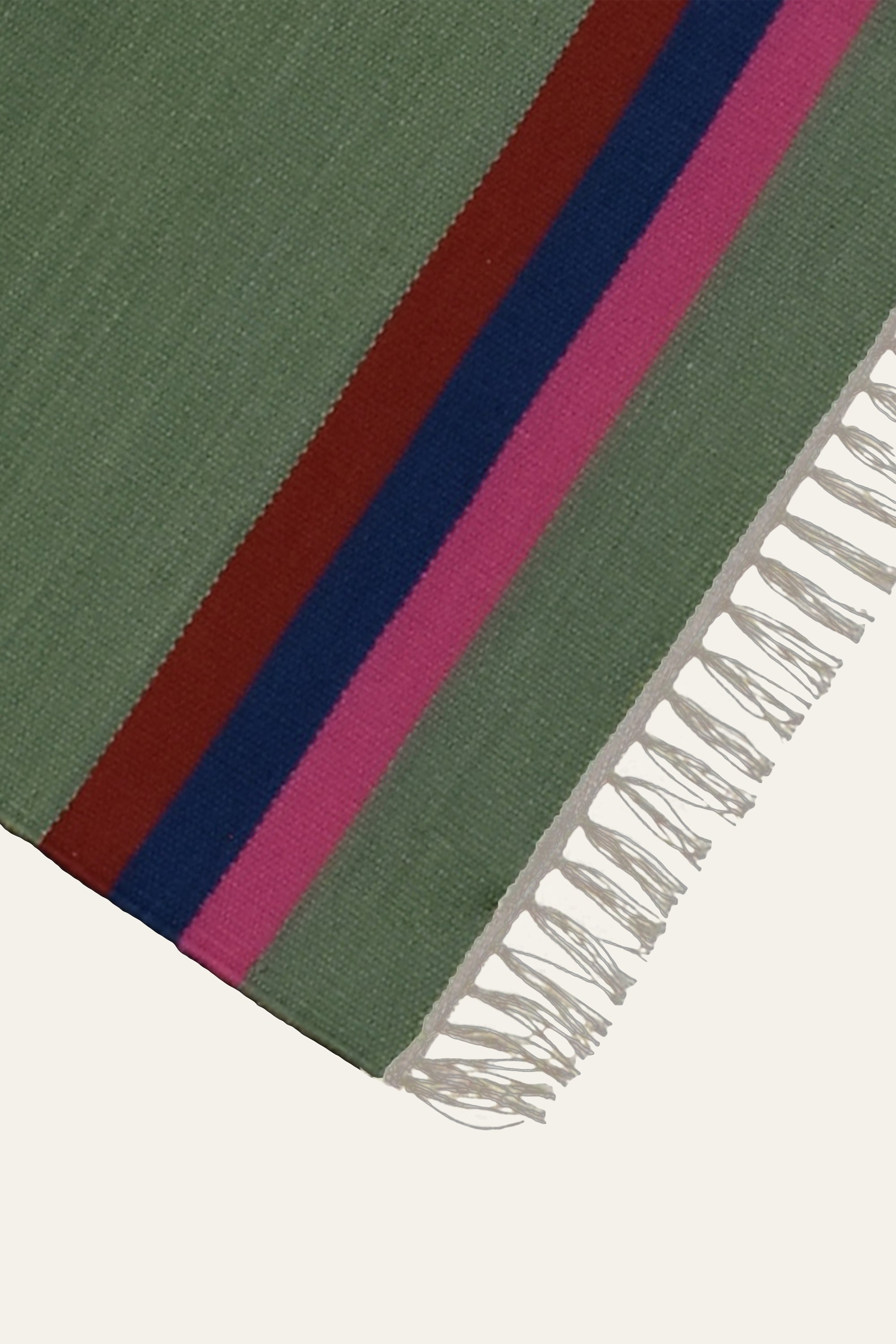 Sage Green Washable Cotton Yoga Mat with Striped Border