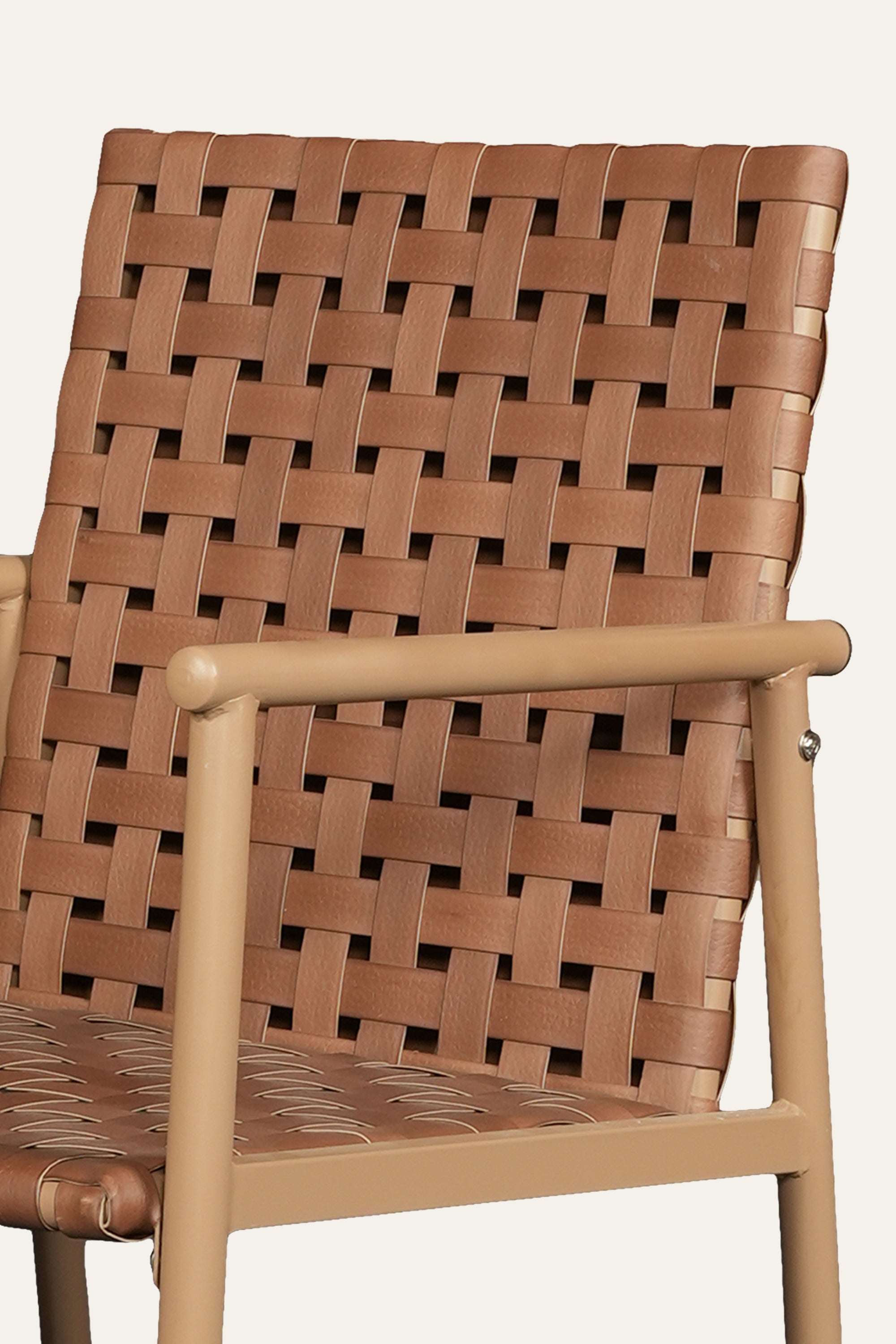 Brown Woven Nylon Rope and Metal Outdoor Arm Chair
