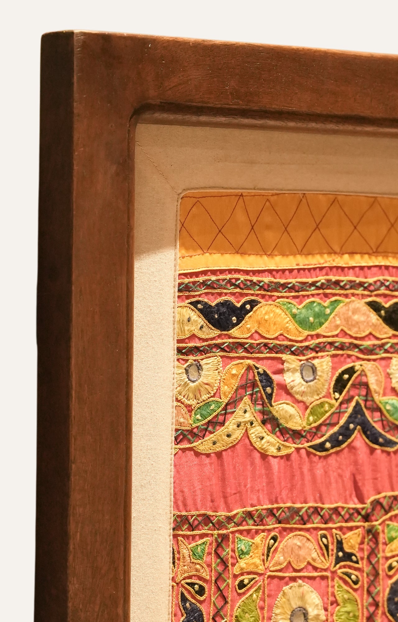 Framed Vintage Embroidered Textile Panel