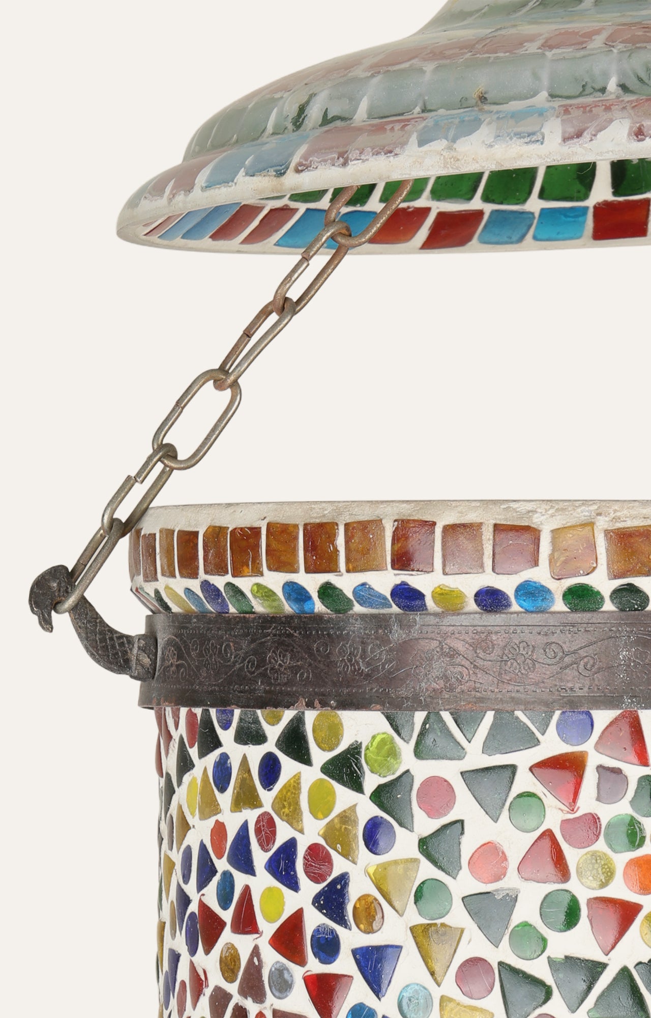 Multicolor mosaic glass pendant light