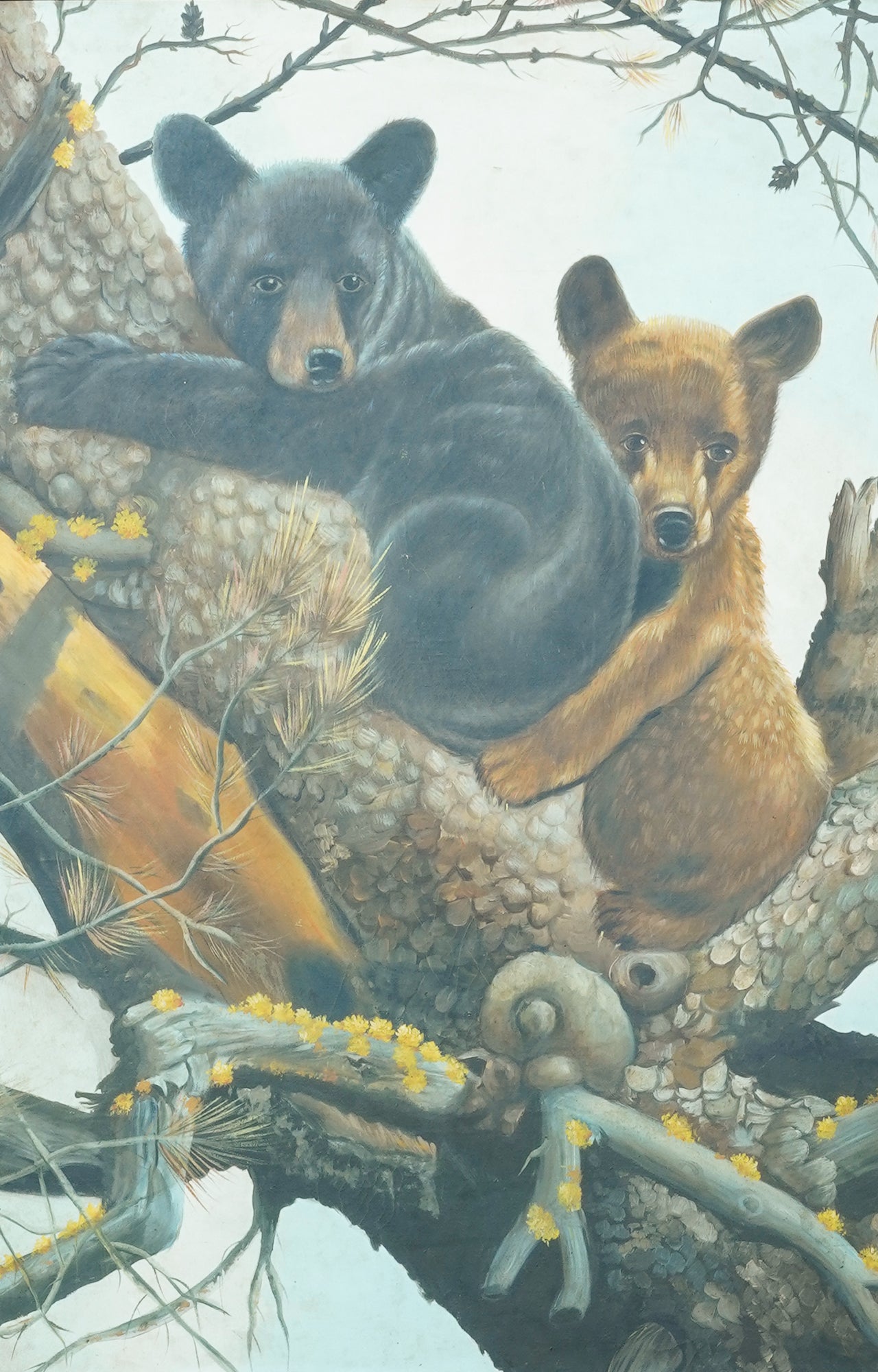 Playful Bear Cubs in a Tree Painting