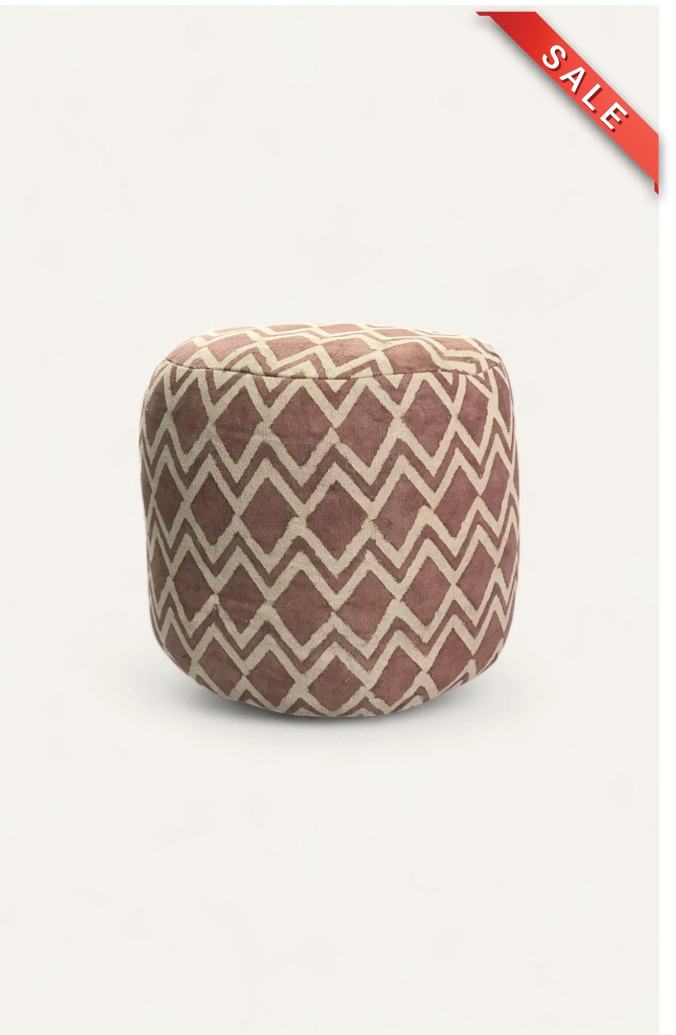 Geometric Block Print Pouf Ottoman in Blush and Ivory