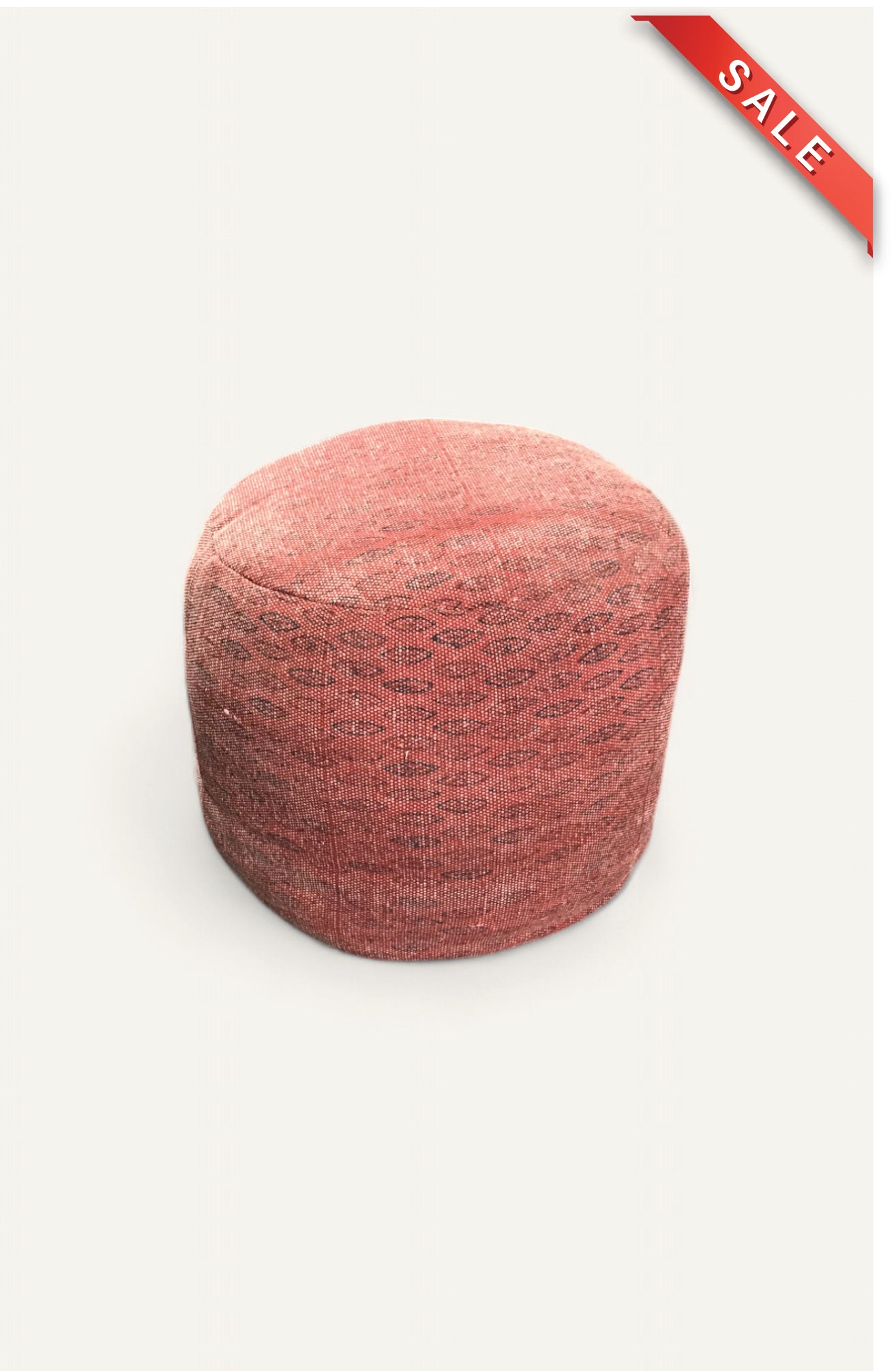 Handwoven Dhurrie Pouf Ottoman in Burgundy