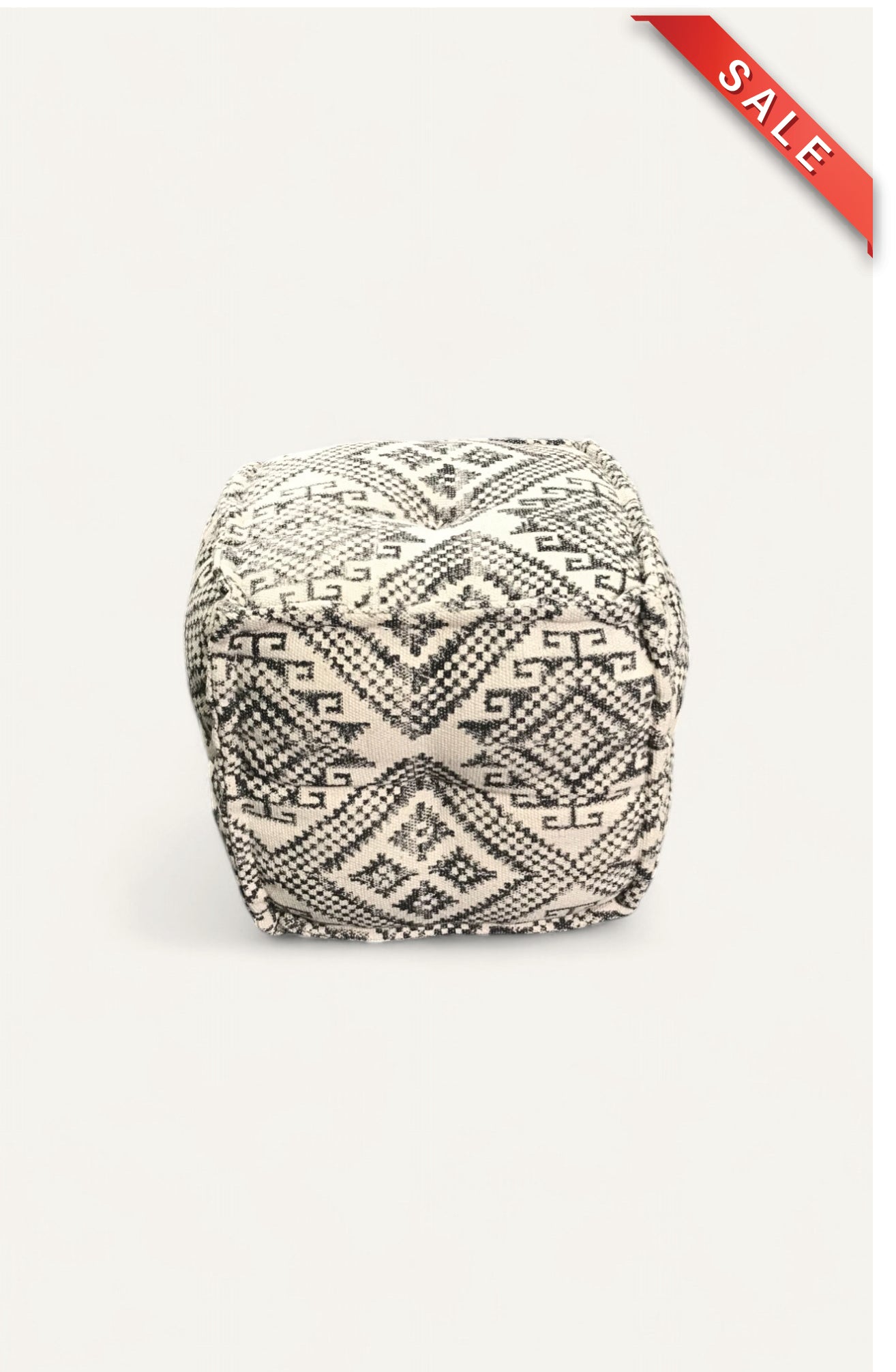 Handwoven Dhurrie Puffy Stool with Geometric Block Print