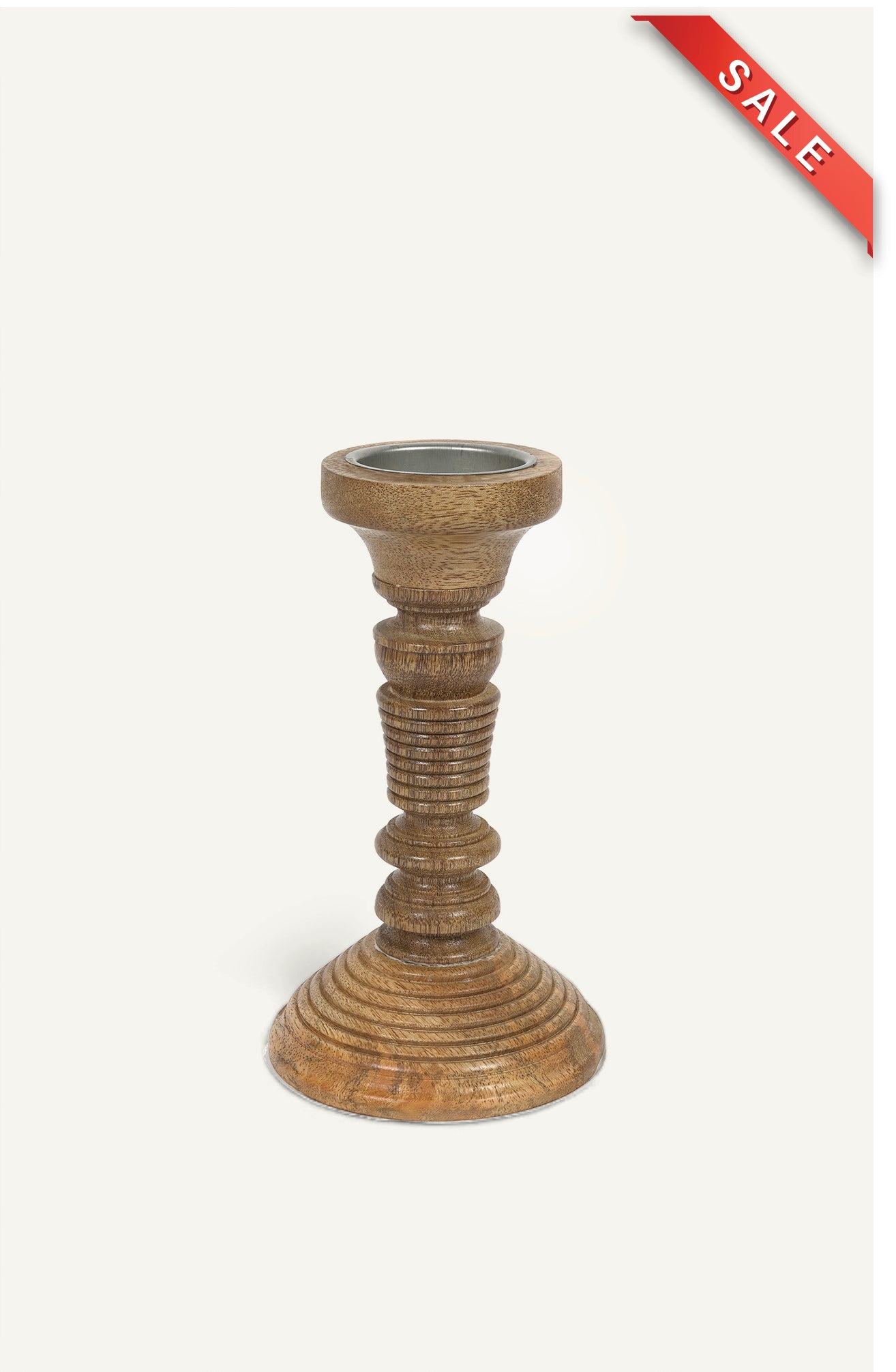 Vintage Turned Wood Candle Holder - Small