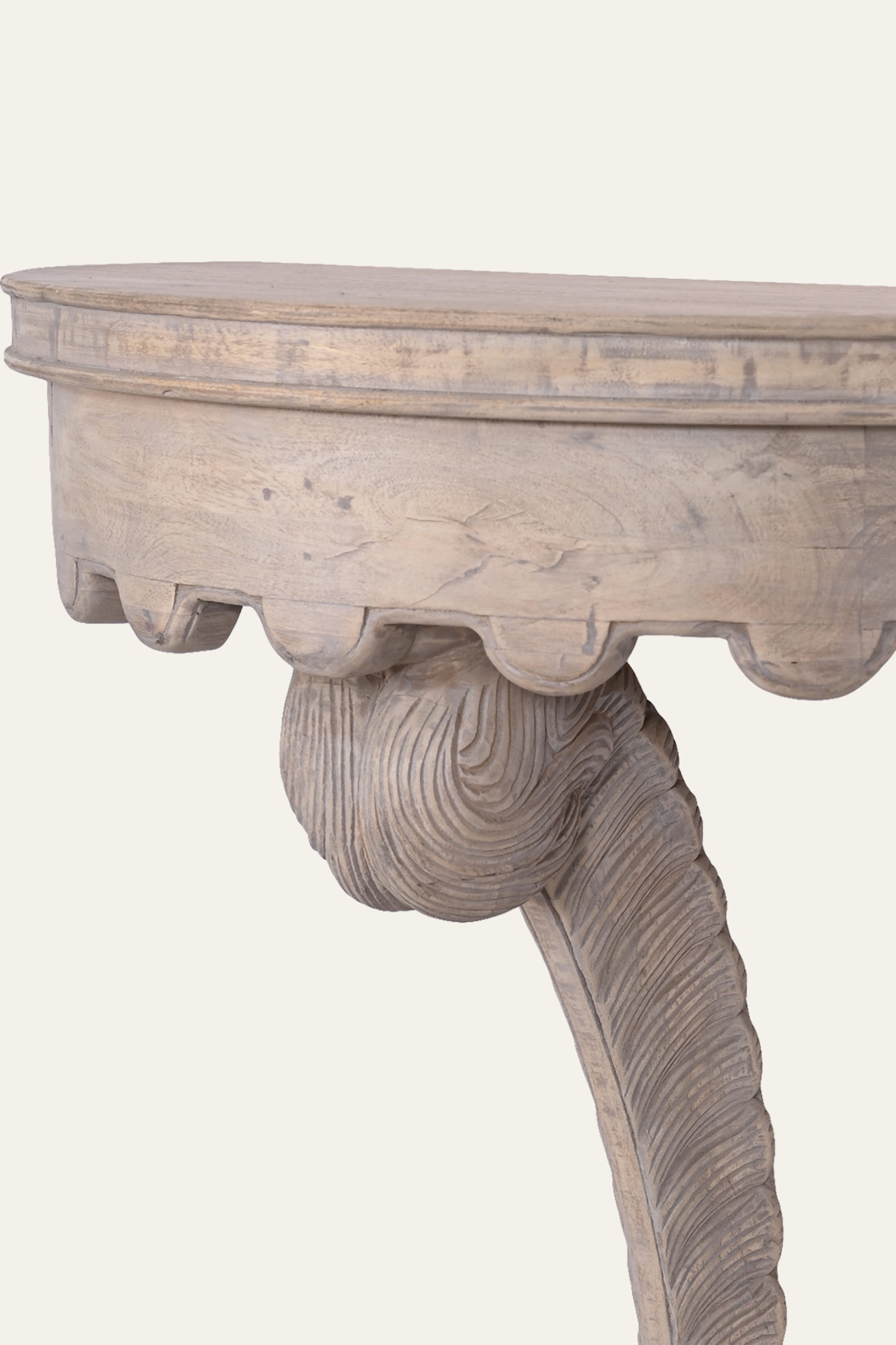 Half-Round Console Table with Carved Leaf Pedestal Leg for Small Entryways